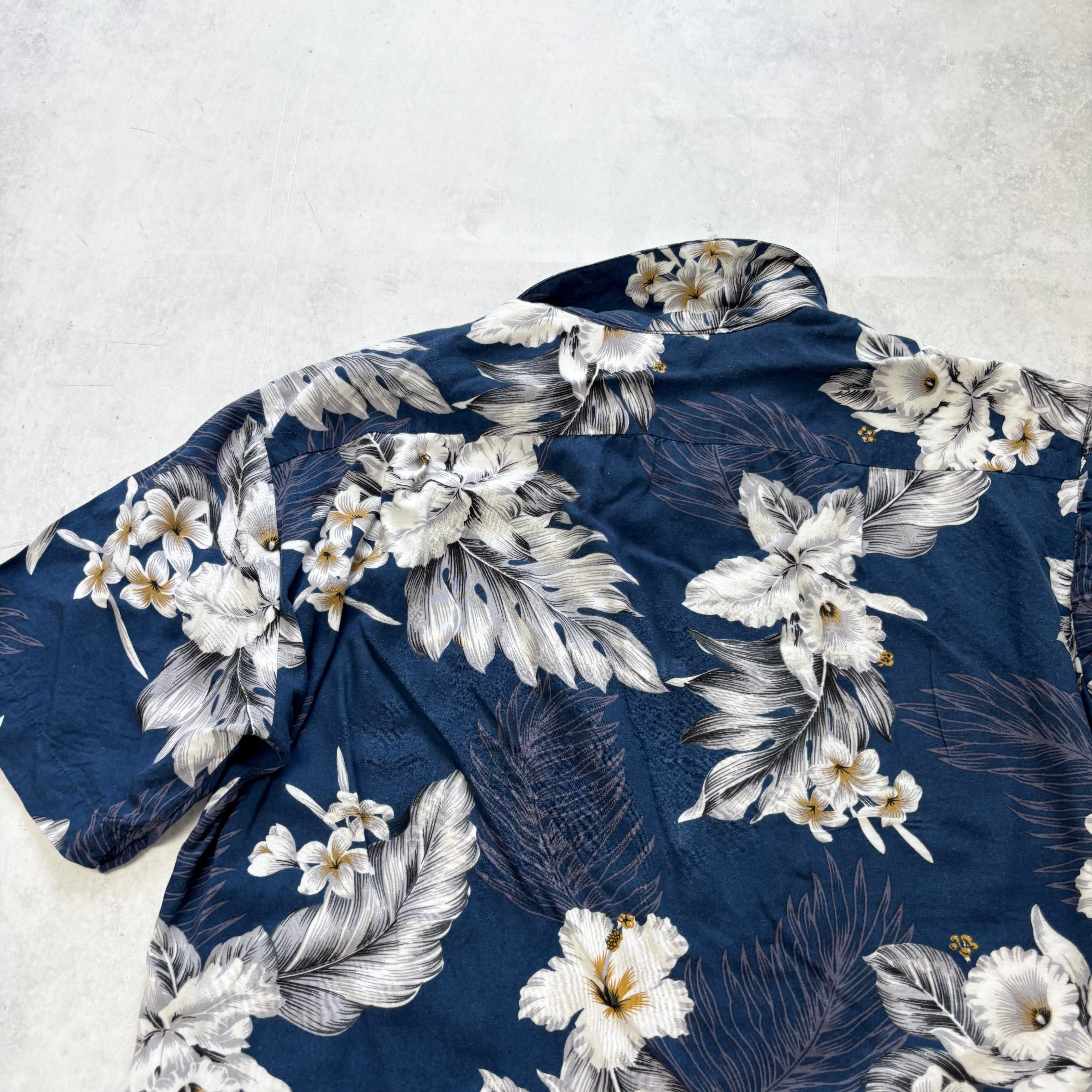 Vintage Hawaiian Shirt Mens Small Blue Floral Aloha Short Sleeve Rayon (E)