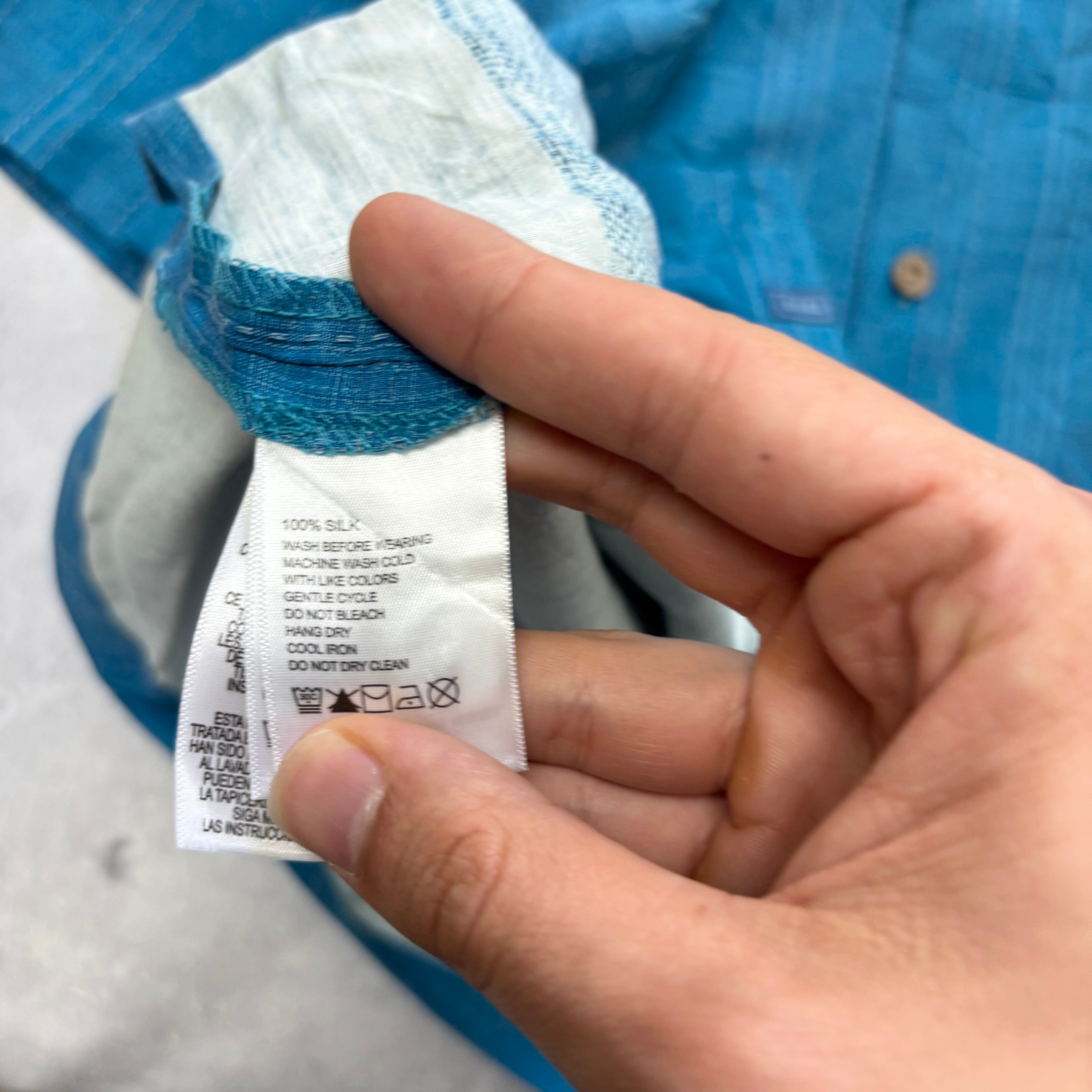 Tommy Bahama Hawaiian Shirt Mens Large Blue Silk Floral Aloha Short Sleeve (E)