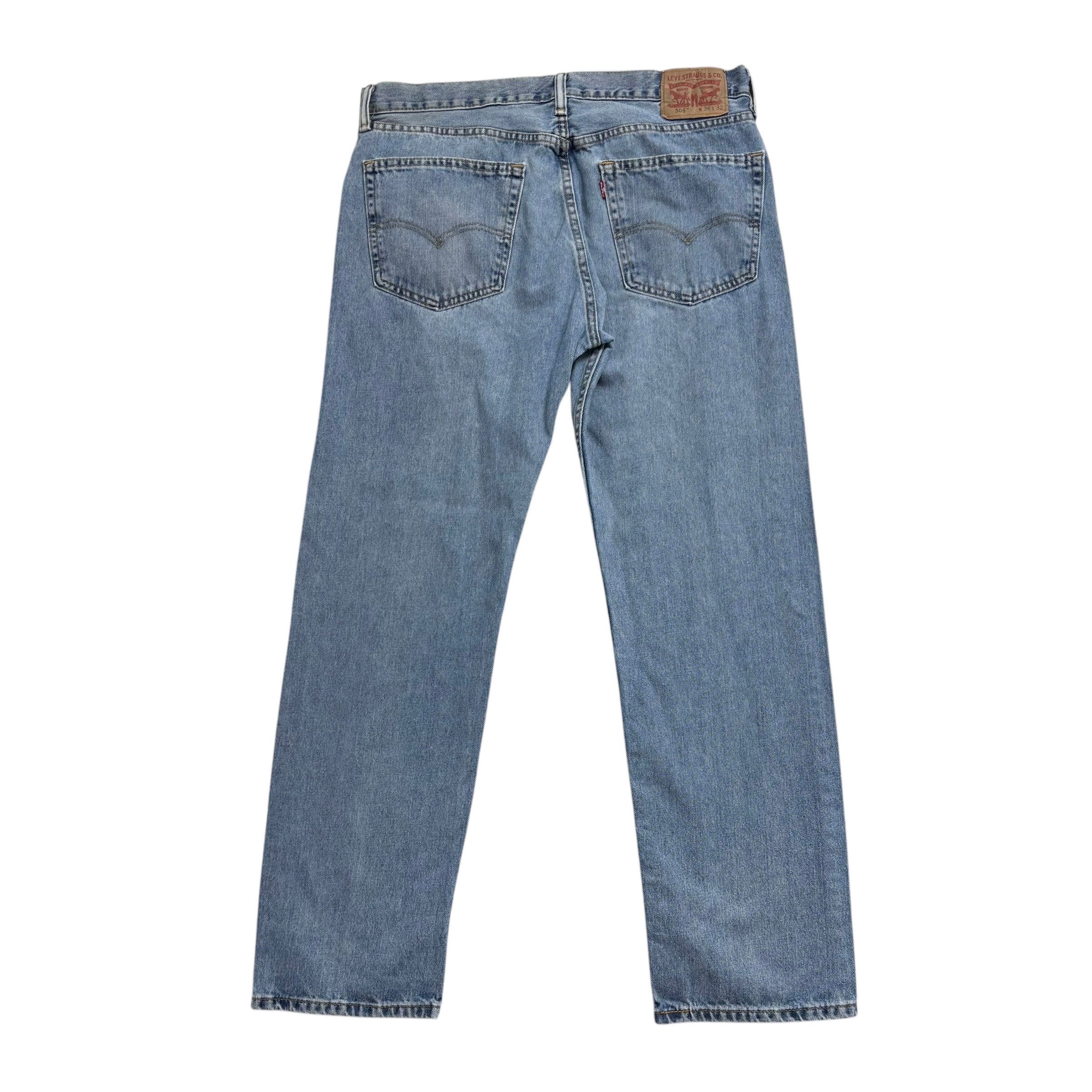 Levis 505 Jeans W36 L32 Mens Light Blue Regular Straight Fit Vintage Denim (E)