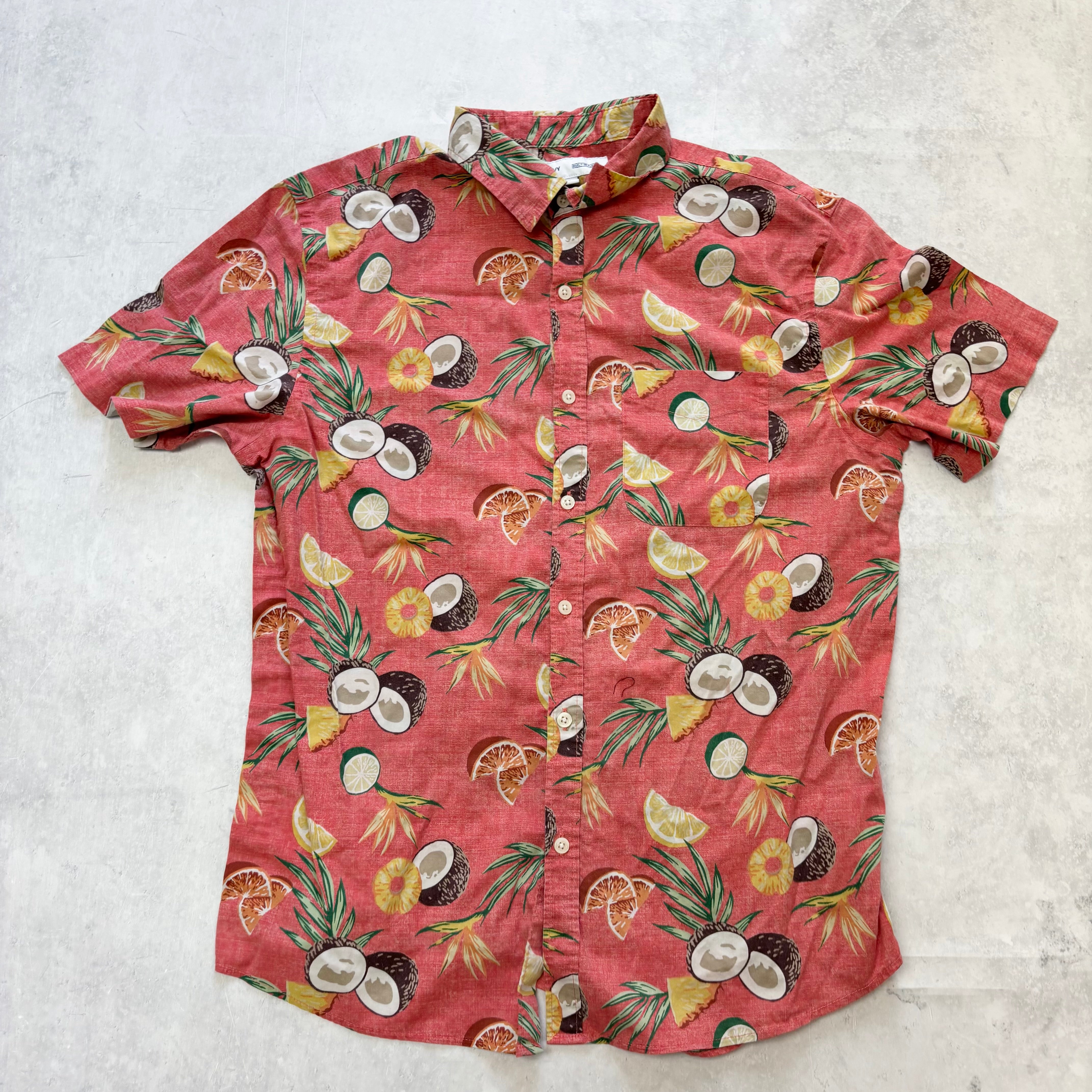 Old Navy Hawaiian Shirt Mens Large Pink Regular Fit Short Sleeve Cotton (E)