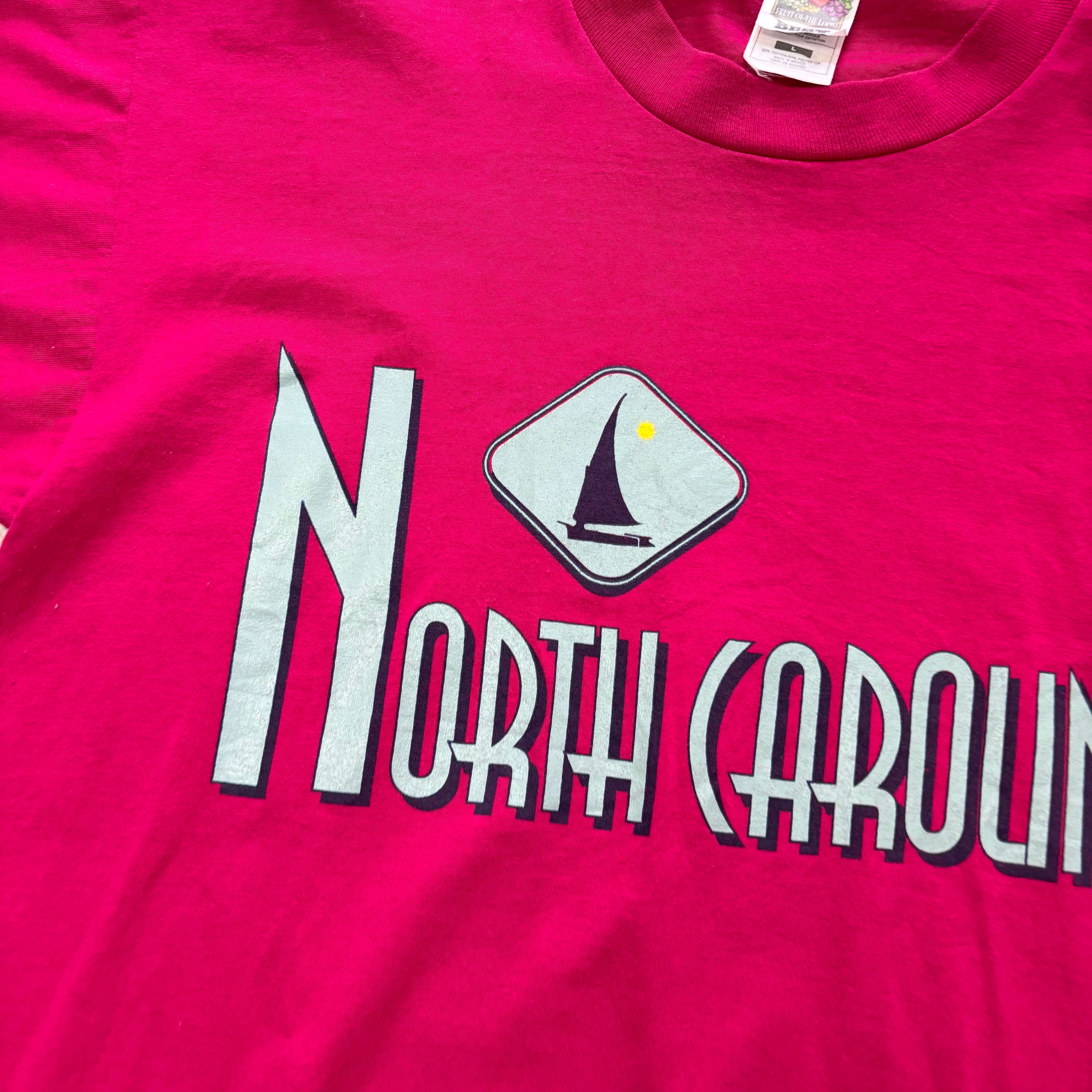 Vintage T Shirt Mens Large Pink Single Stitch Graphic Print 90s USA Tourist (E)