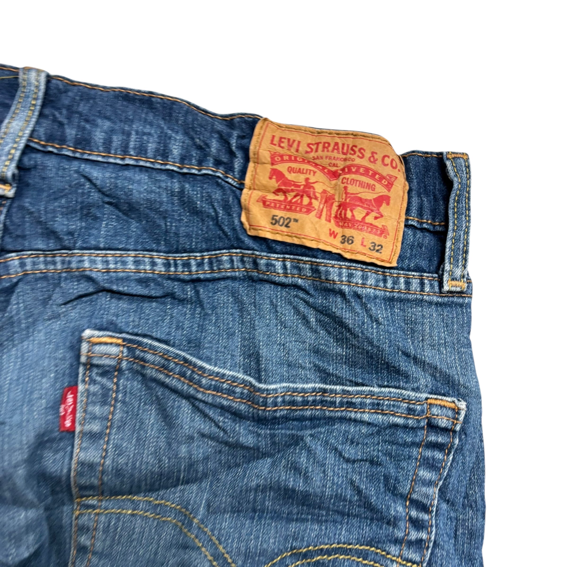 Levis 502 Jeans W36 L31 Mens Mid Blue Regular Tapered Fit Stretch Denim (E)