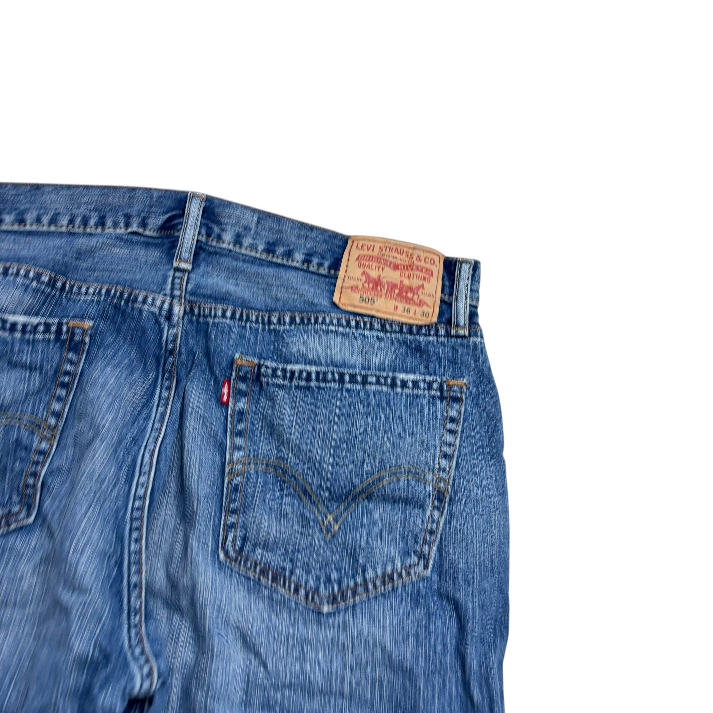 Levis 505 Jeans W36 L30 Mens Mid Blue Regular Straight Fit Vintage Denim (E)