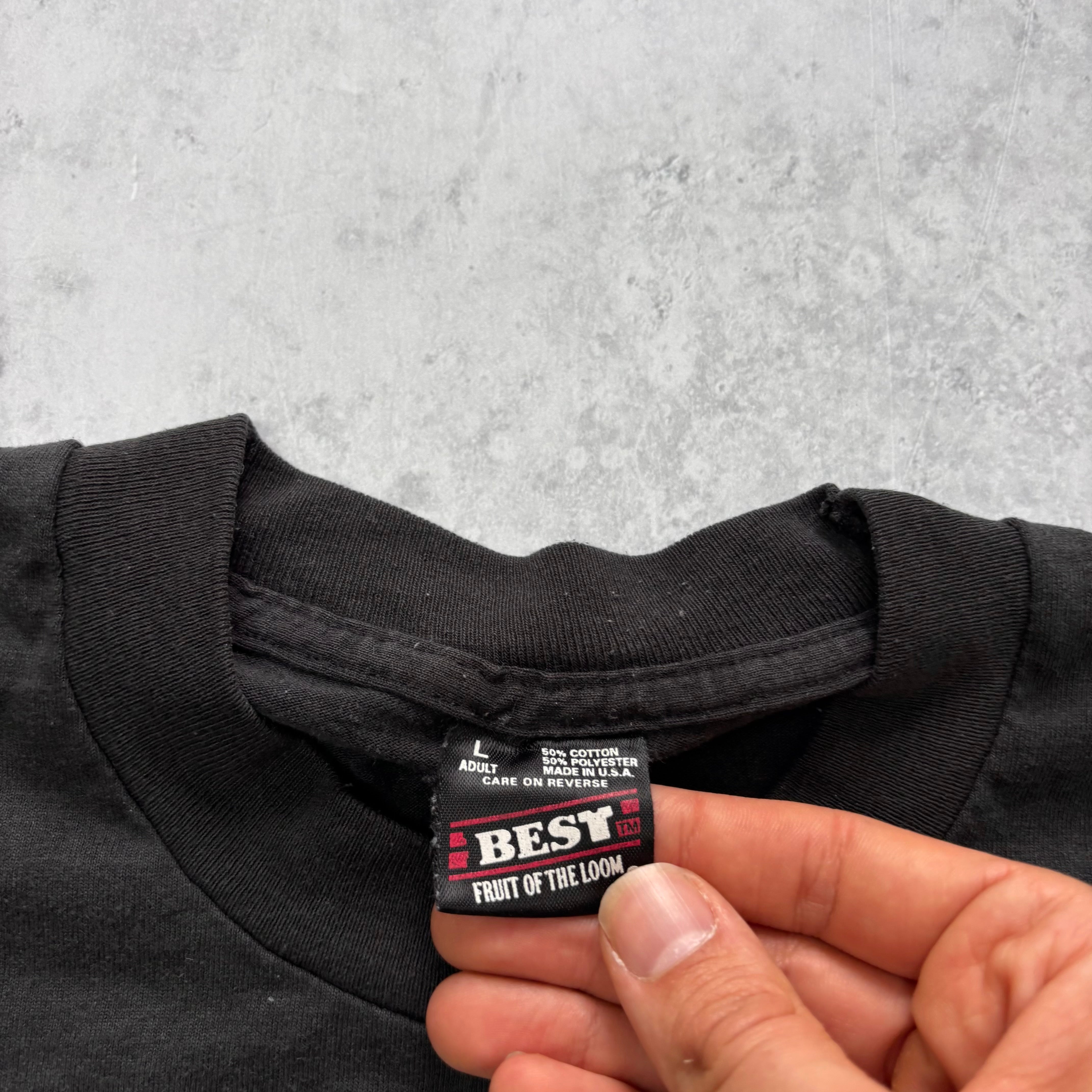 Vintage T Shirt Mens Medium Black Single Stitch Graphic Print 90s College NFL