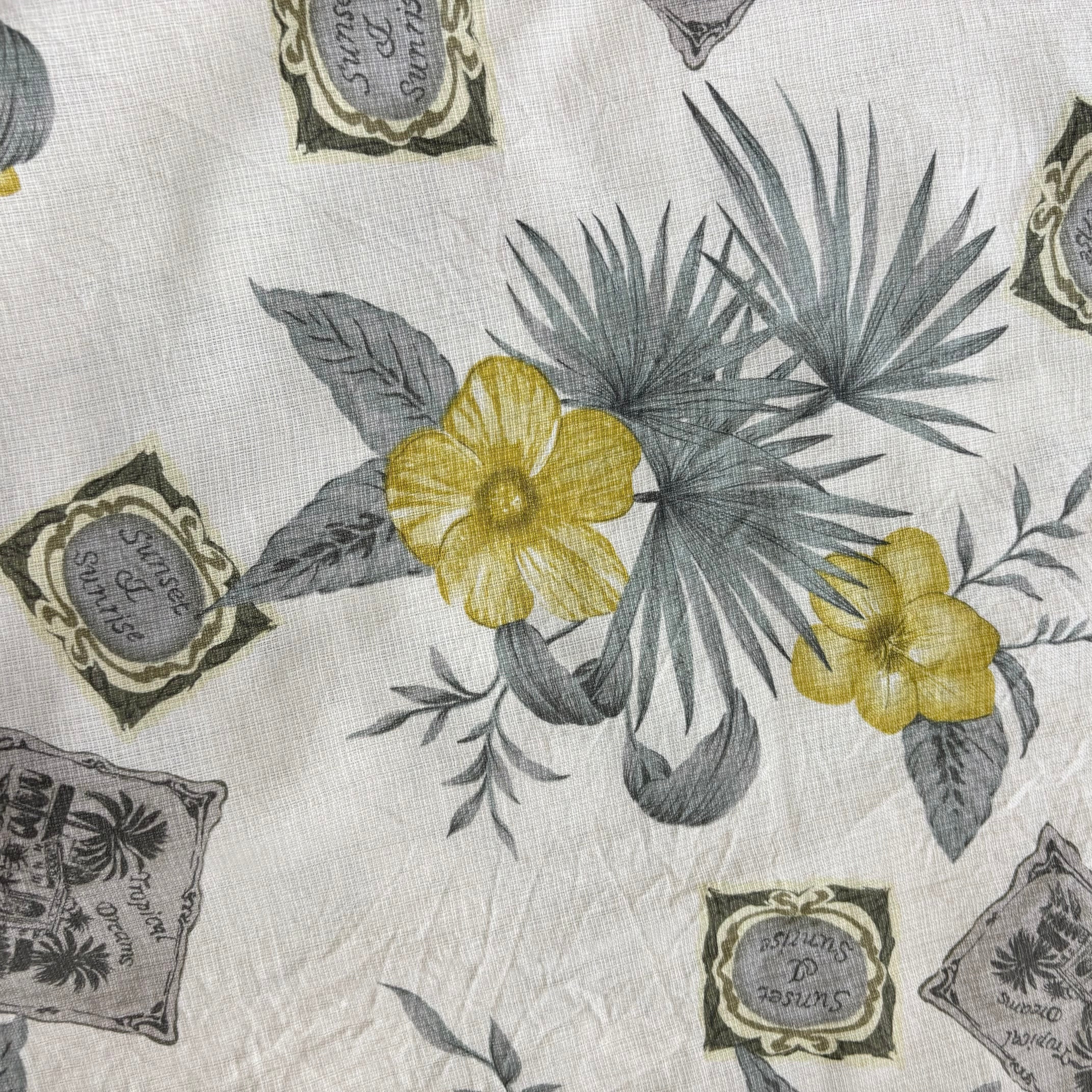 Vintage Hawaiian Shirt Mens Large Yellow Silk Floral Aloha Short Sleeve (E)