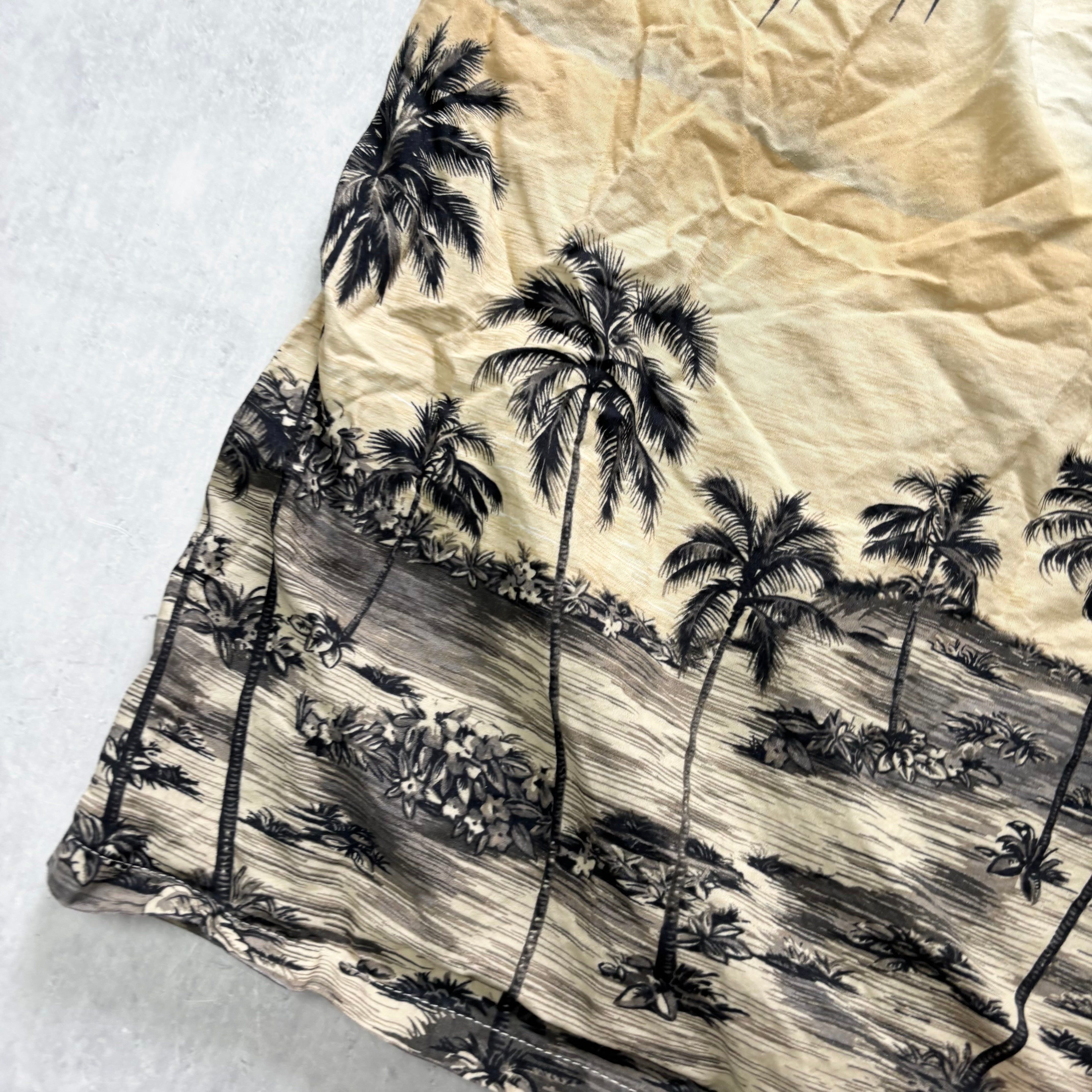 Vintage Hawaiian Shirt Mens Medium Cream Short Sleeve Cotton Regular Fit (E)