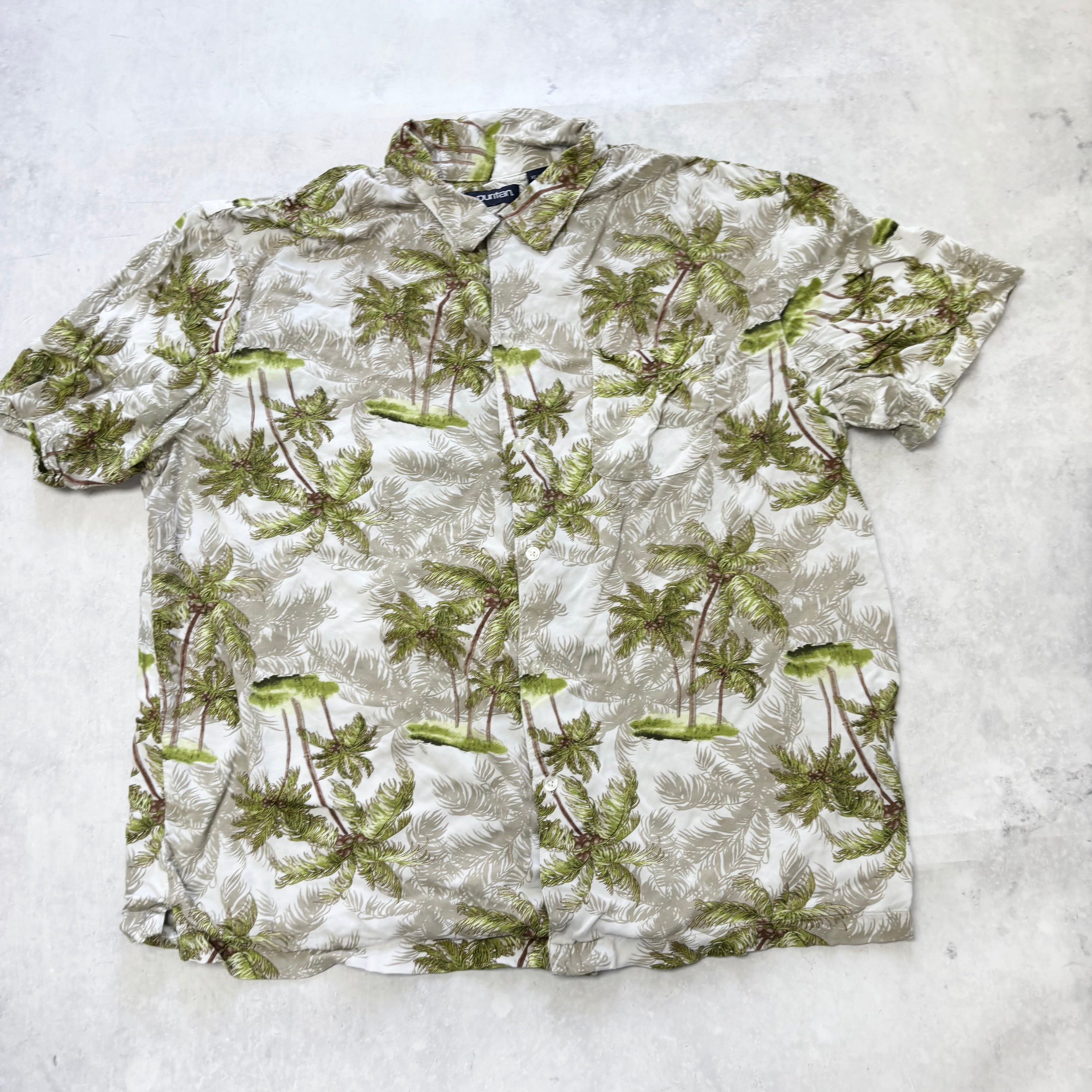 Vintage Hawaiian Shirt Mens Large Green Floral Aloha Short Sleeve Rayon (E)