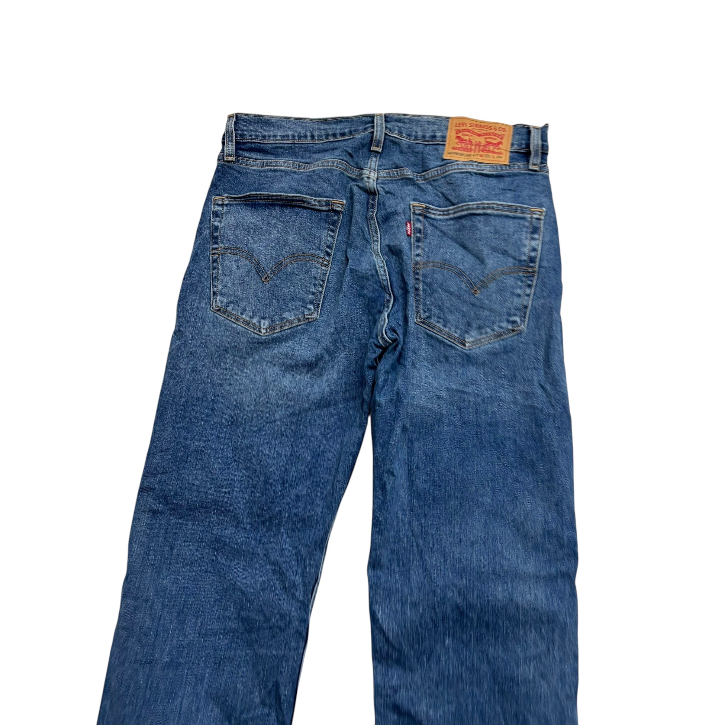 Levis Workwear Jeans W33 L34 Mens Mid Blue Regular Straight Stretch Denim (E)