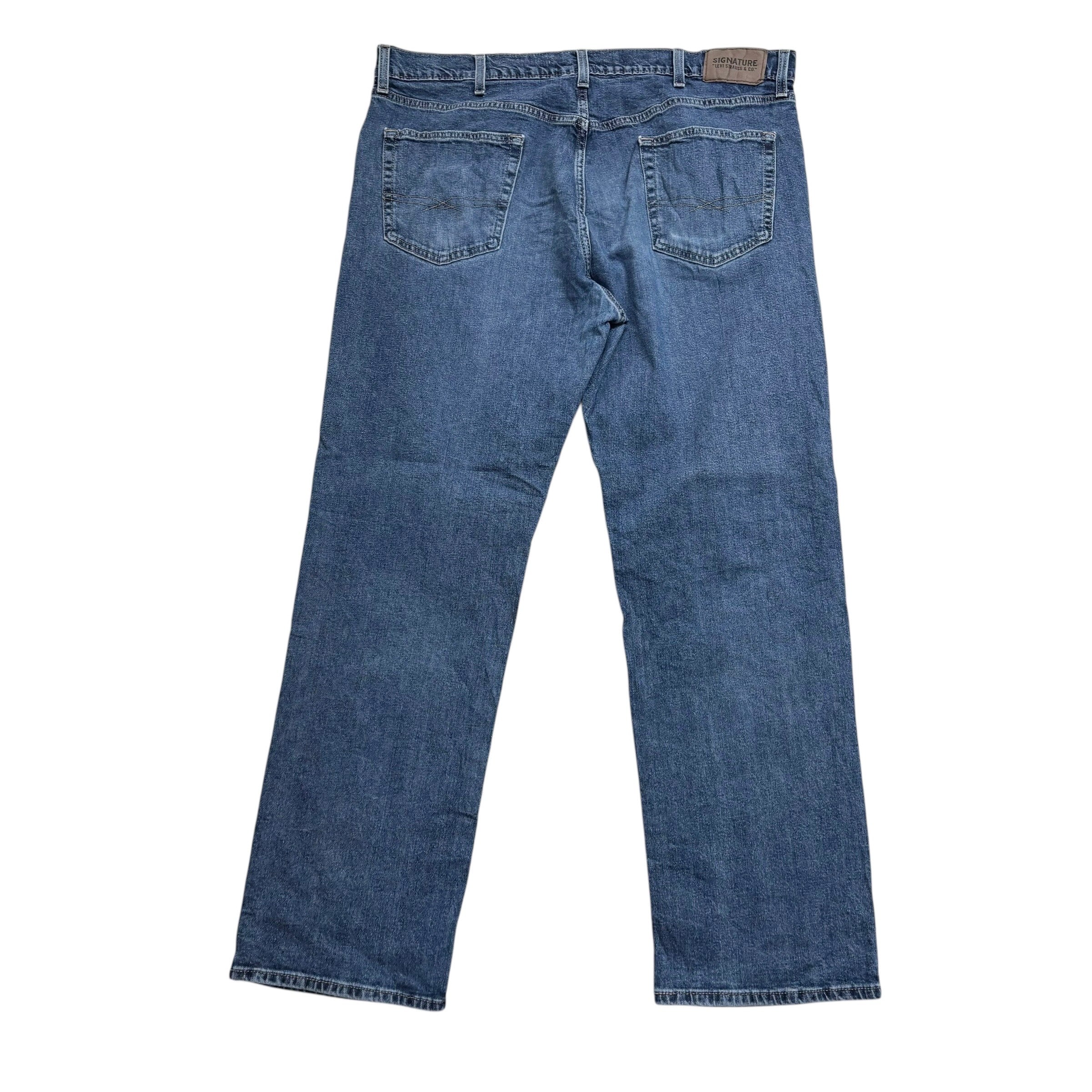 Levis Signature Jeans W40 L30 Mens Mid Blue Relaxed Straight Stretch Denim (E)