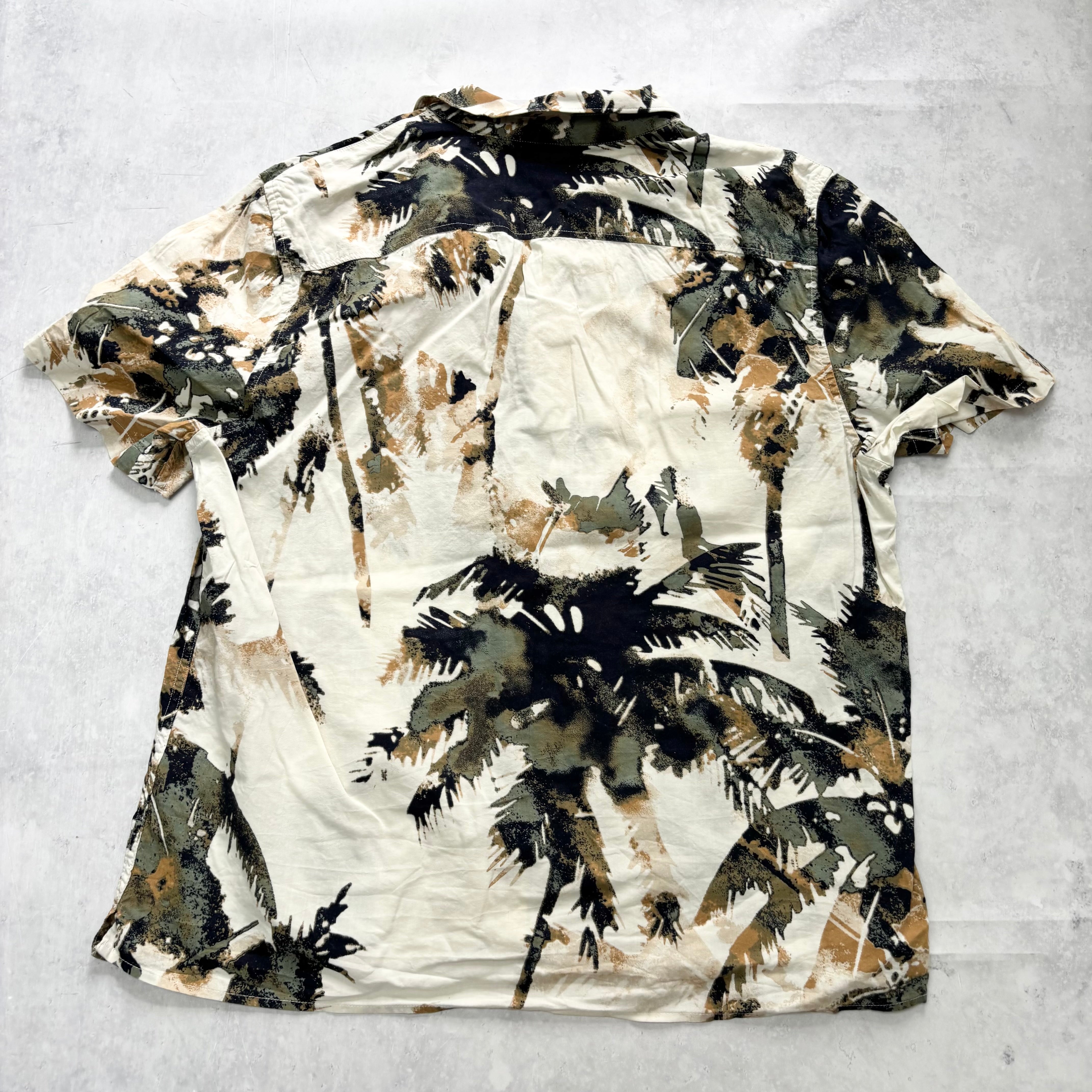 Hawaiian Shirt Mens Large Cream Multi Floral Aloha Short Sleeve Cotton (E)