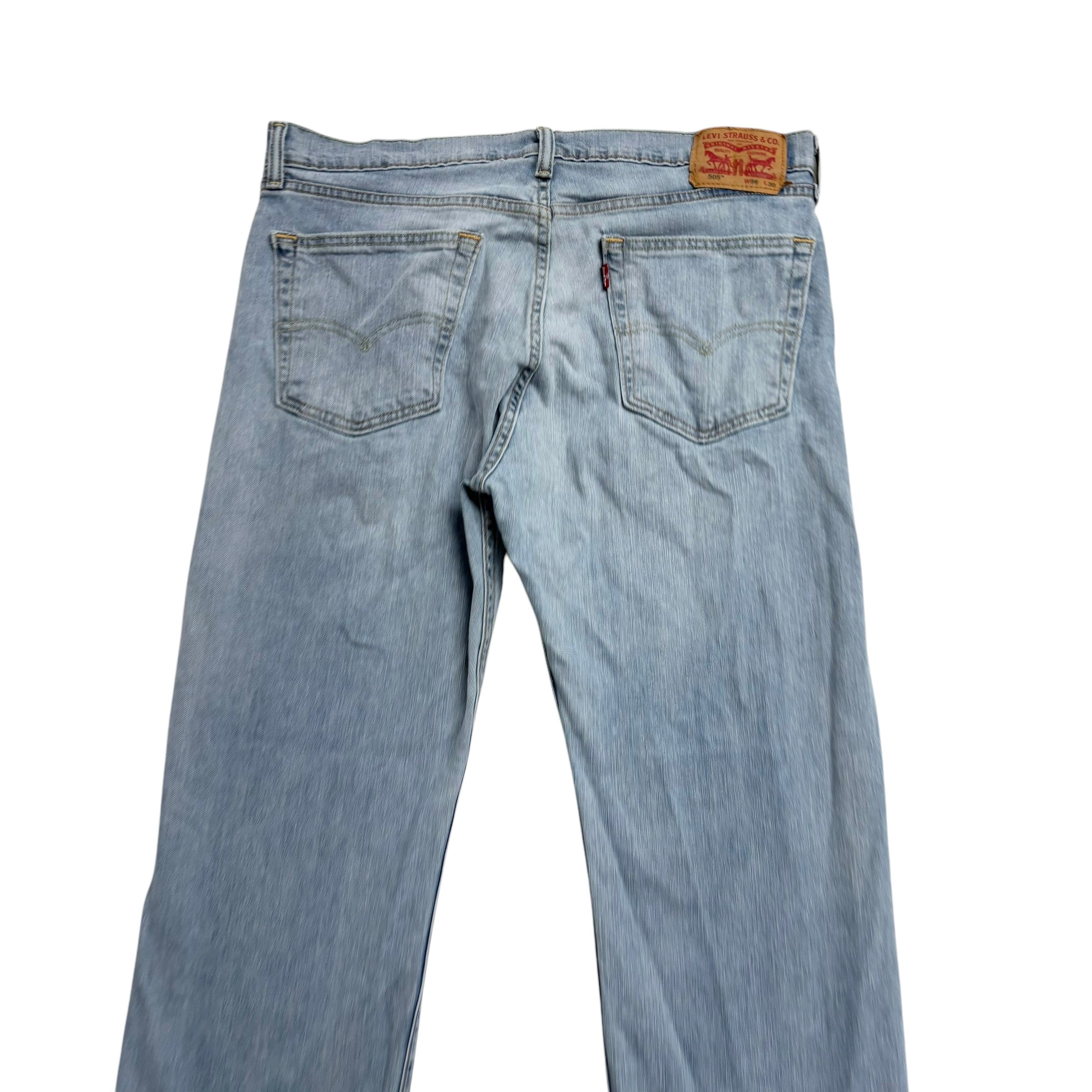 Levis 505 Jeans W36 L30 Mens Light Blue Regular Straight Fit Stretch Denim