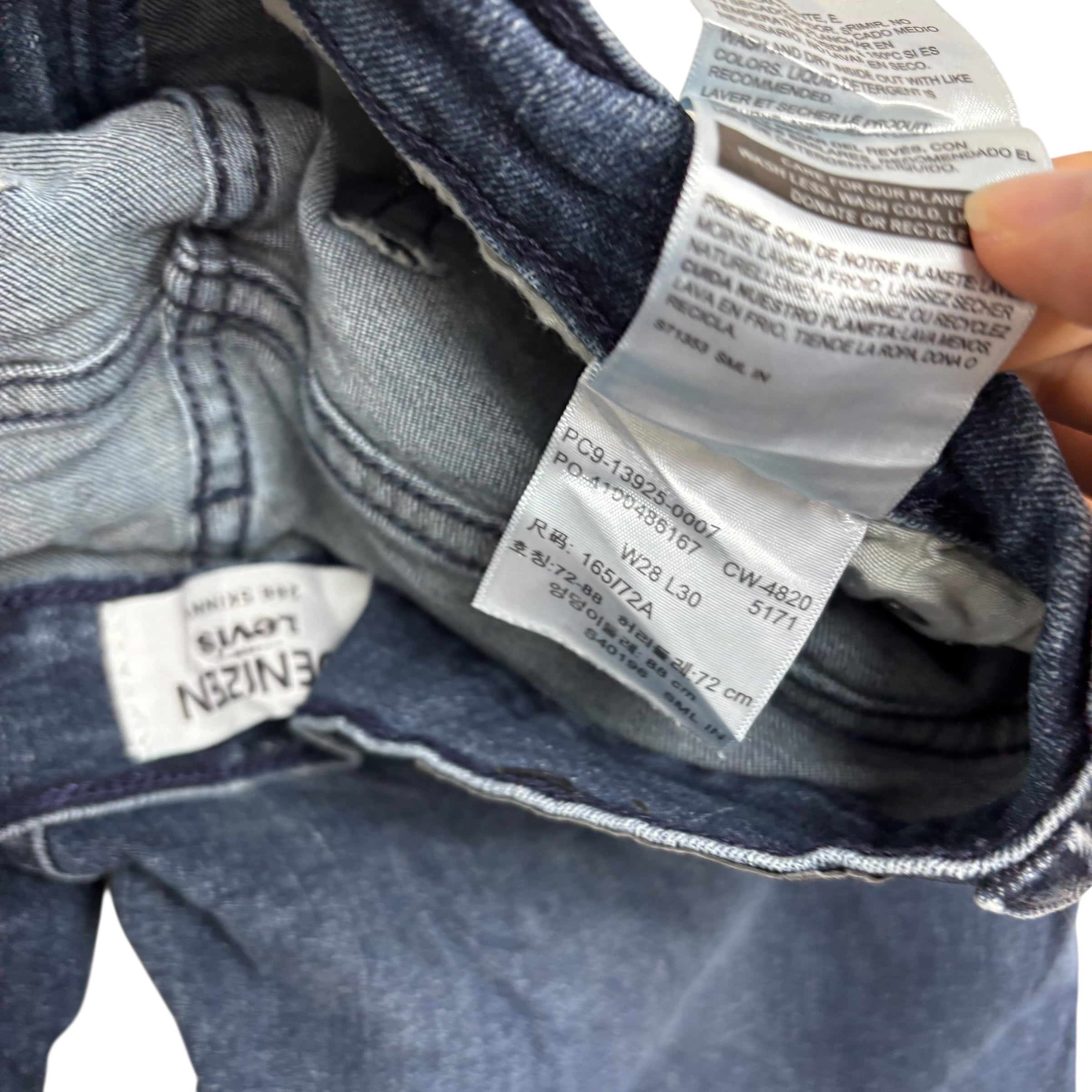 Levis Denizen Jeans W28 L30 Mens Navy Blue Skinny Fit Stretch Denim (E)