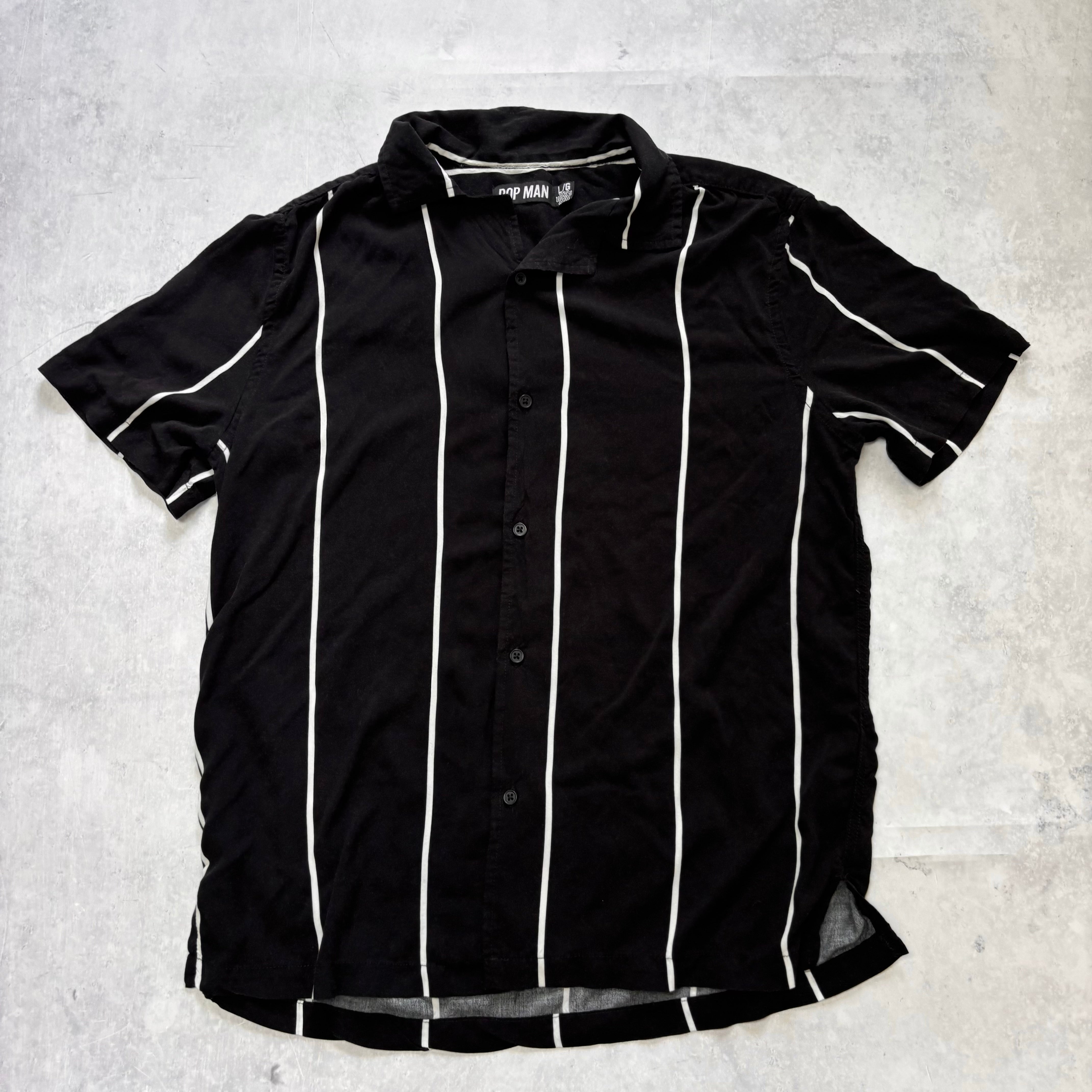 Pop Man Shirt Mens Large Black Striped Short Sleeve Viscose