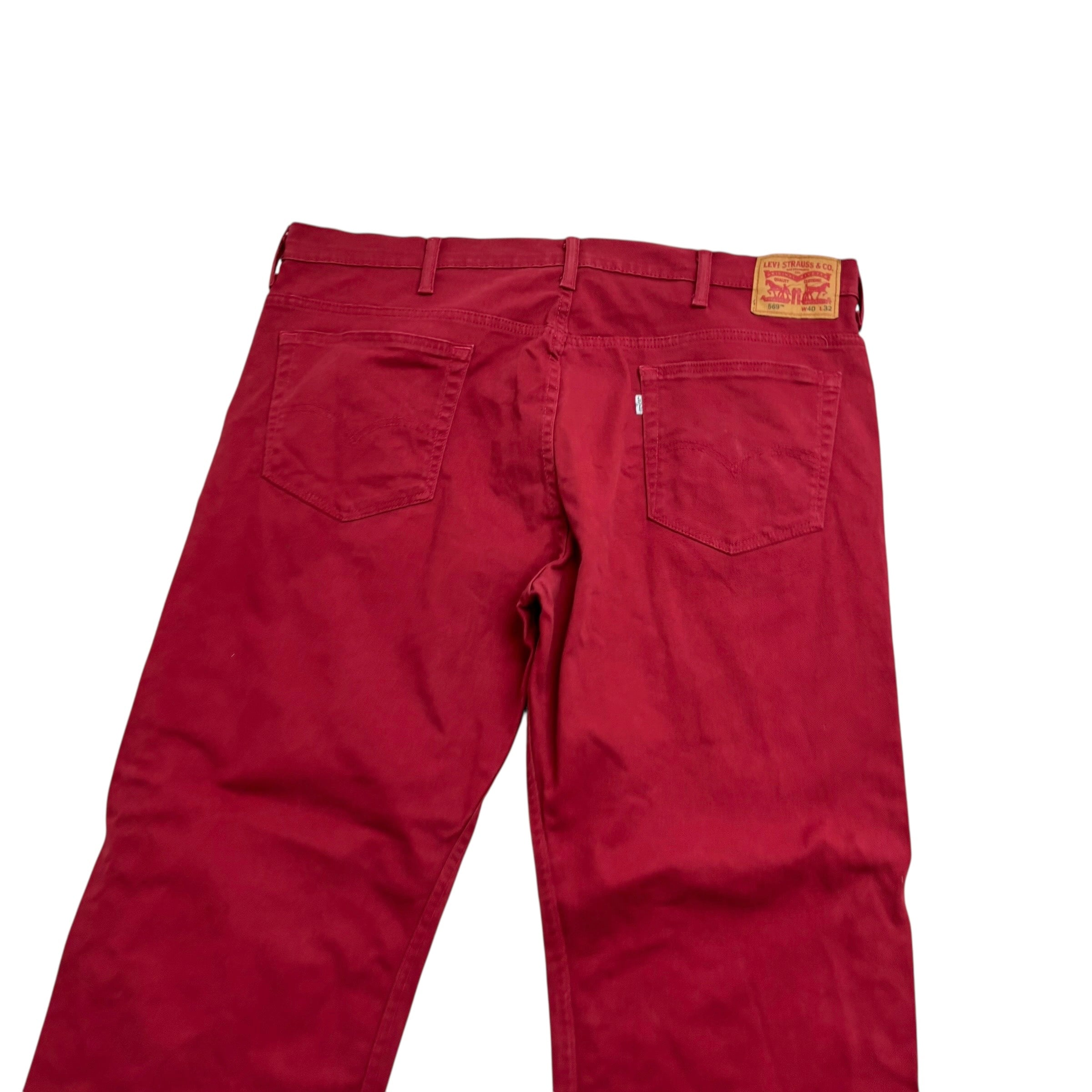 Levis 569 Jeans W40 L32 Mens Red Baggy Relaxed Straight Fit Stretch Denim (E)