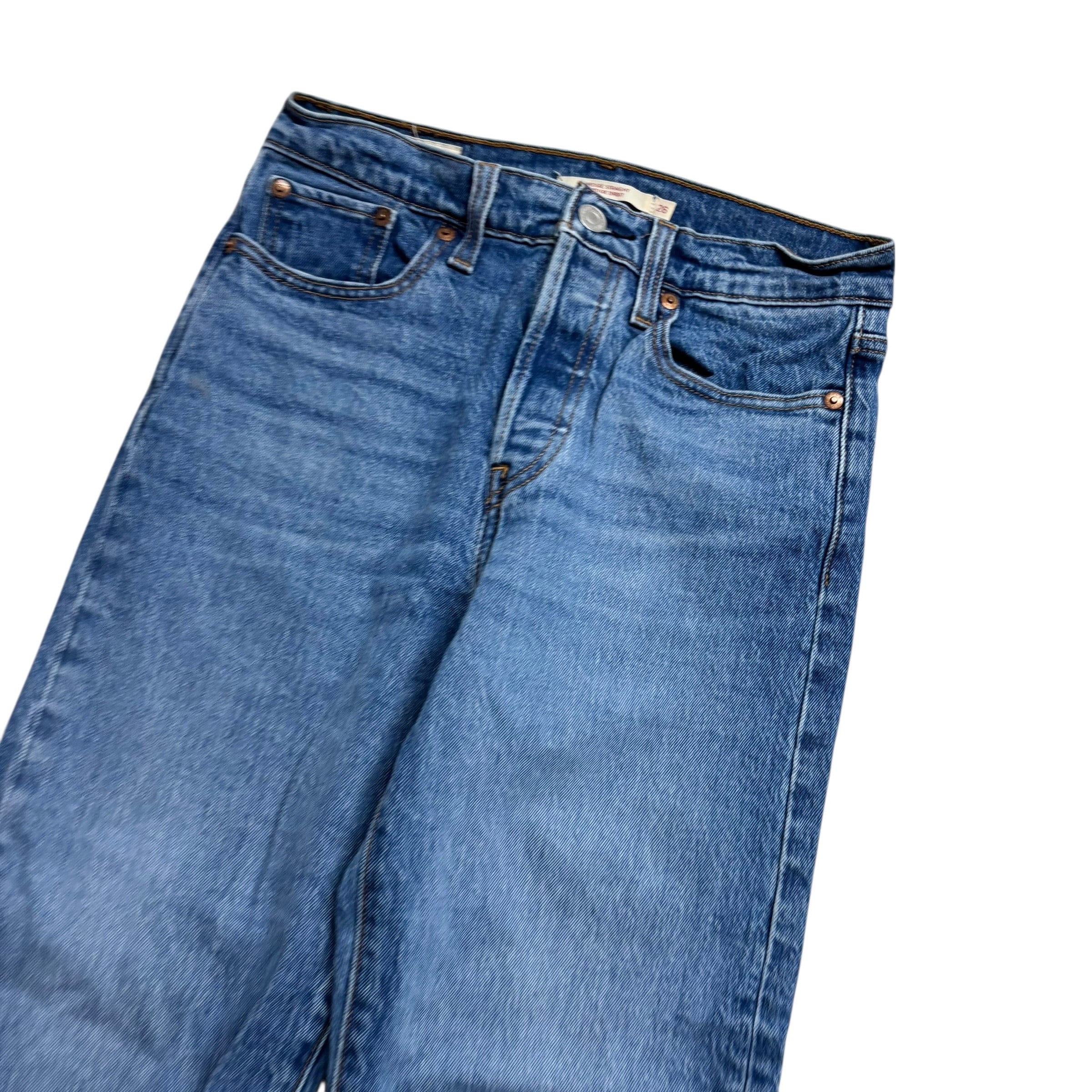 Levis Jeans W26 L26 Womens Mid Blue Wedgie Straight Stretch Vintage Denim