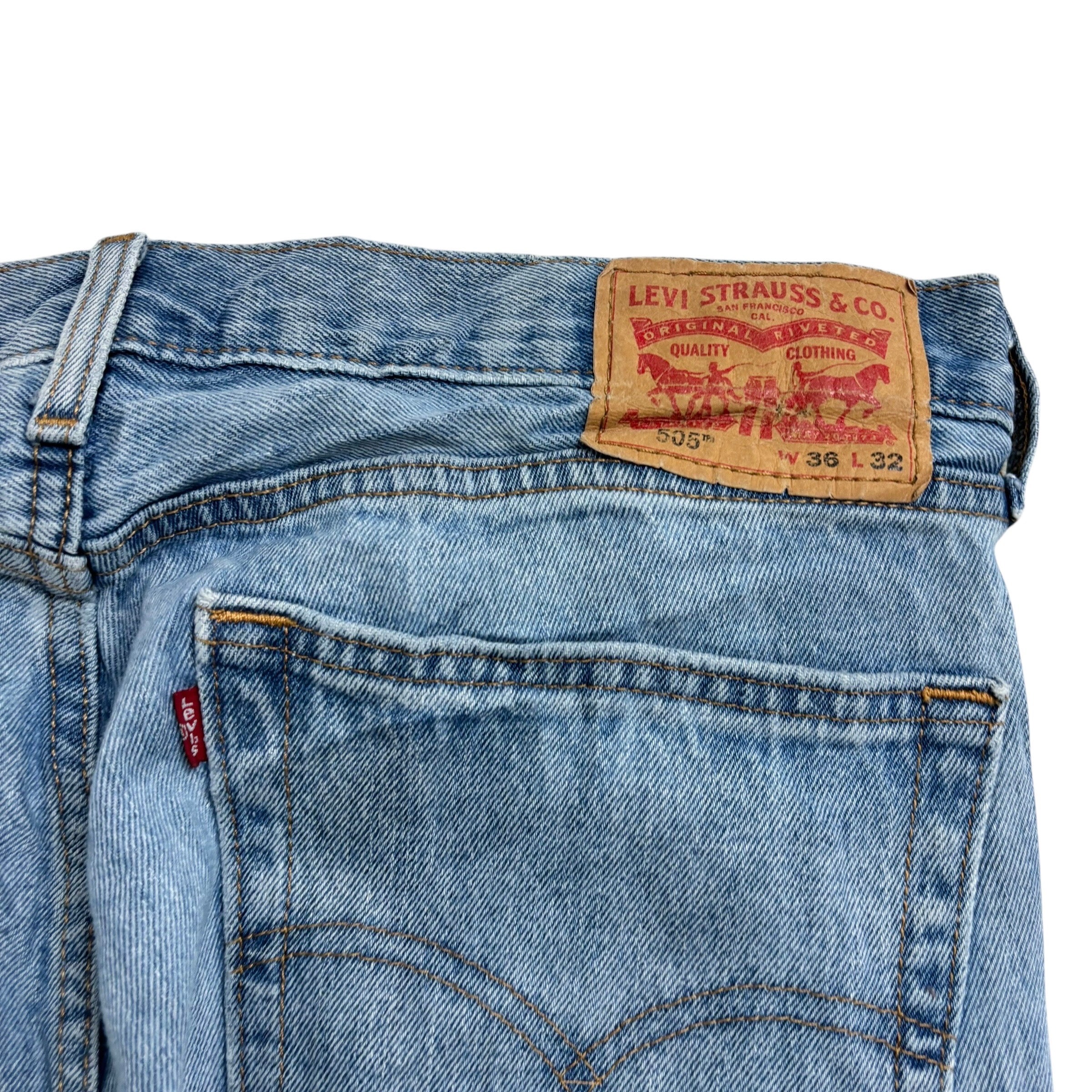 Levis 505 Jeans W36 L32 Mens Light Blue Regular Straight Fit Denim (E)