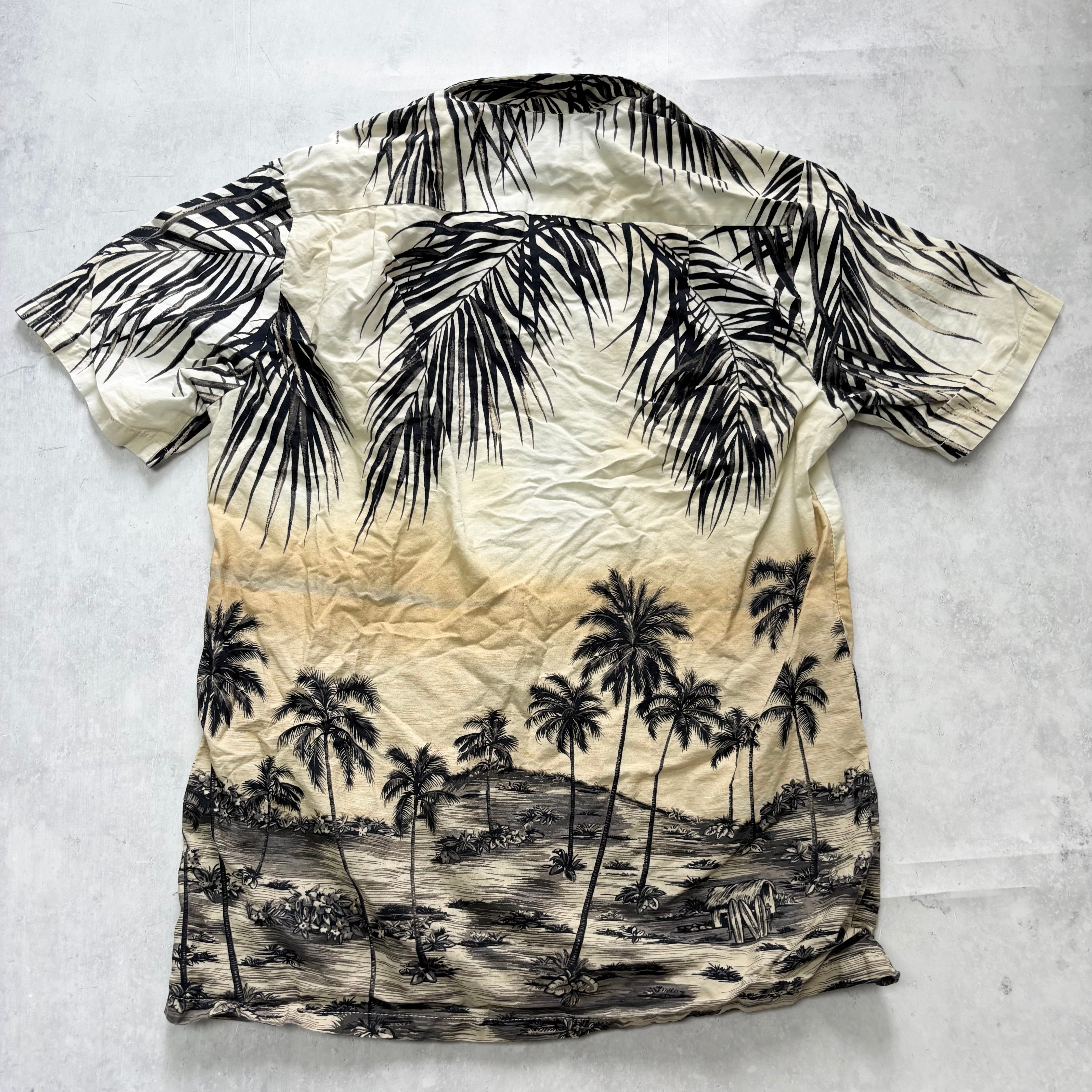Vintage Hawaiian Shirt Mens Medium Cream Short Sleeve Cotton Regular Fit (E)
