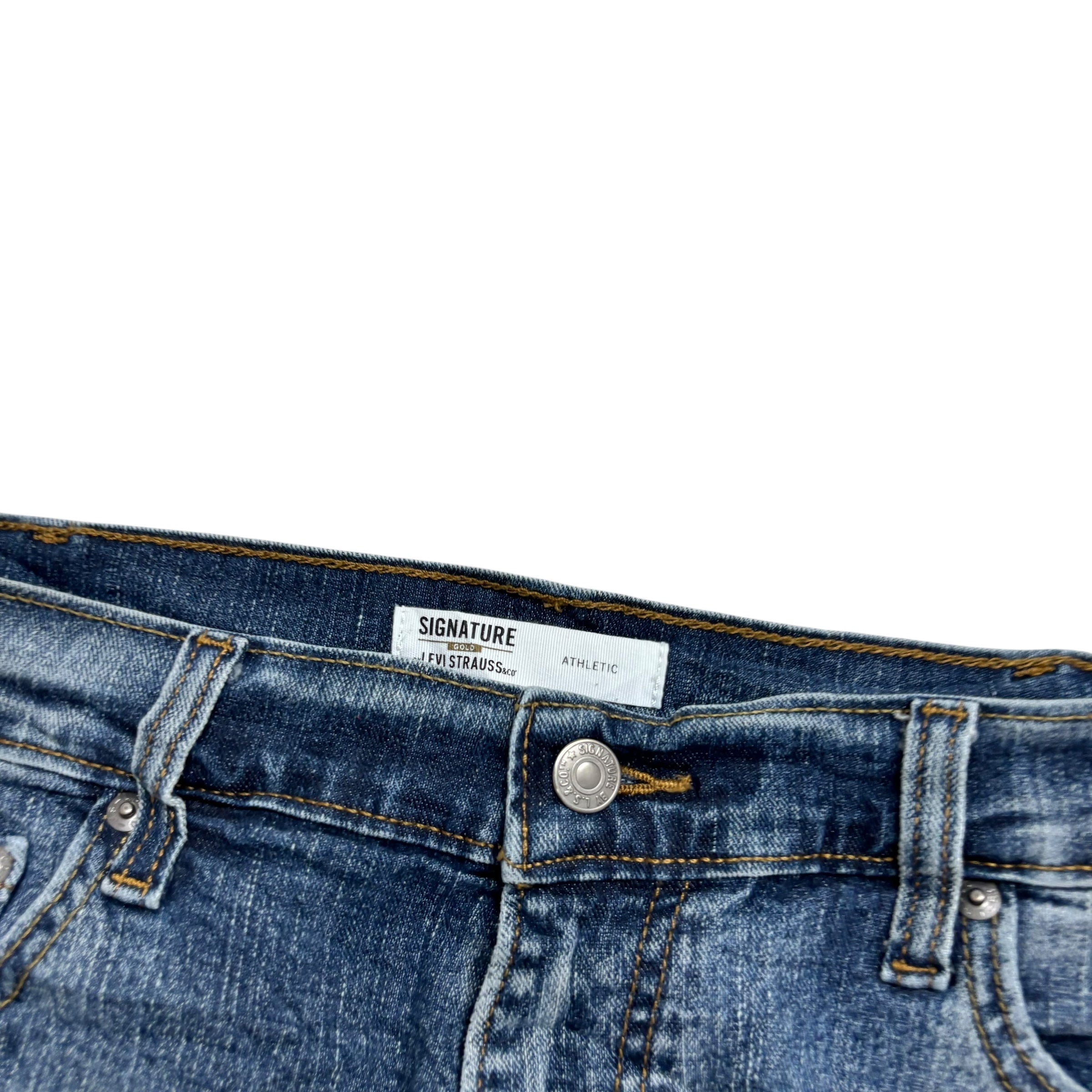 Levis Signature Jeans W38 L30 Mens Mid Blue Athletic Tapered Stretch Denim (E)