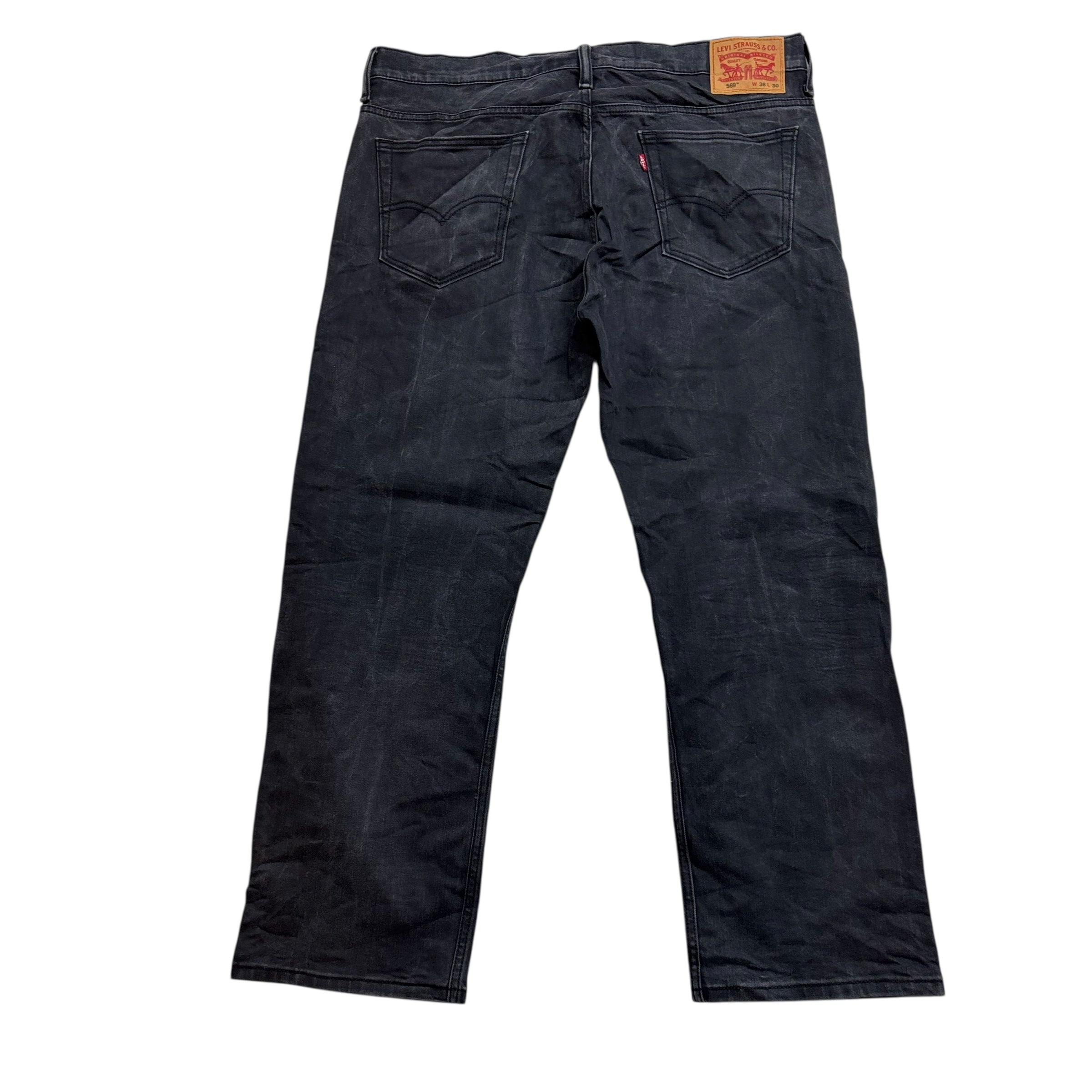 Levis 569 Jeans W36 L29 Mens Black Baggy Relaxed Straight Fit Stretch Denim