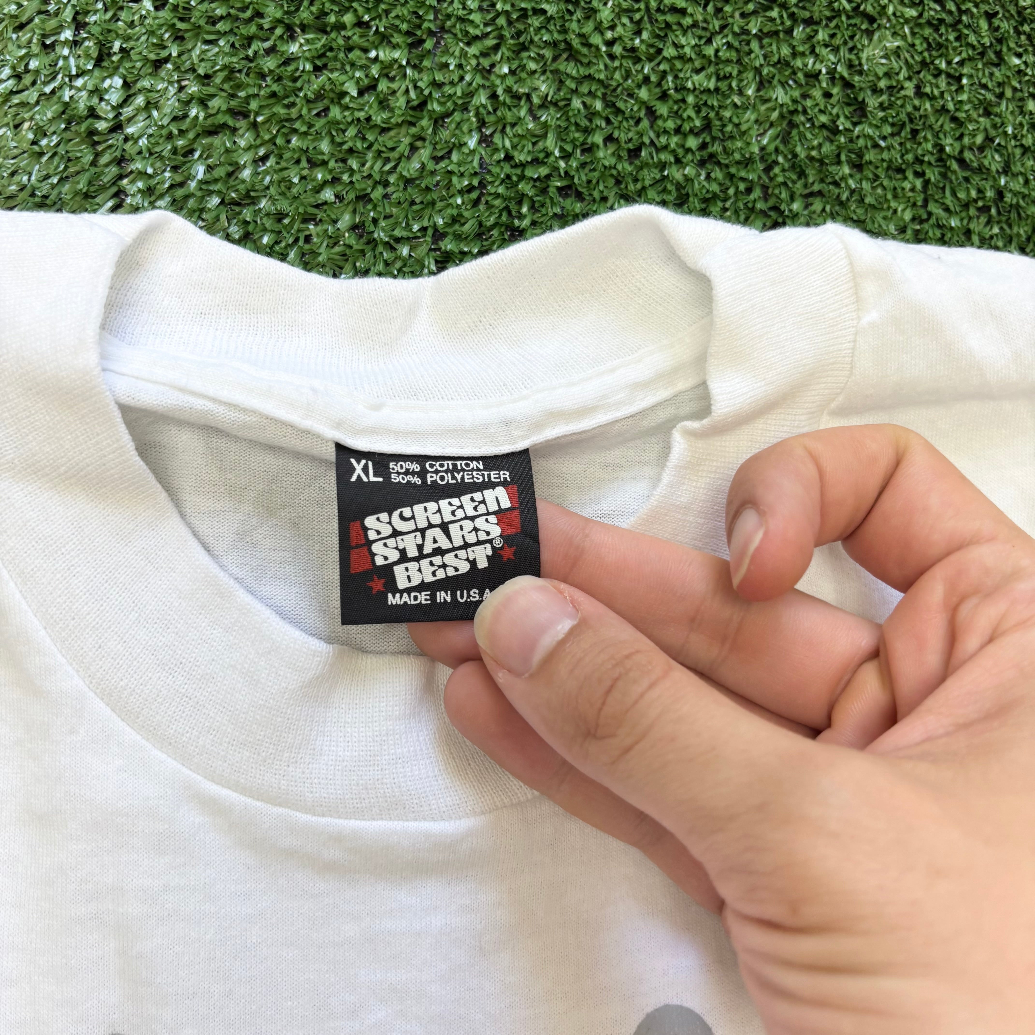 Vintage T Shirt Mens Large White Single Stitch Graphic Print 90s Sports (E)