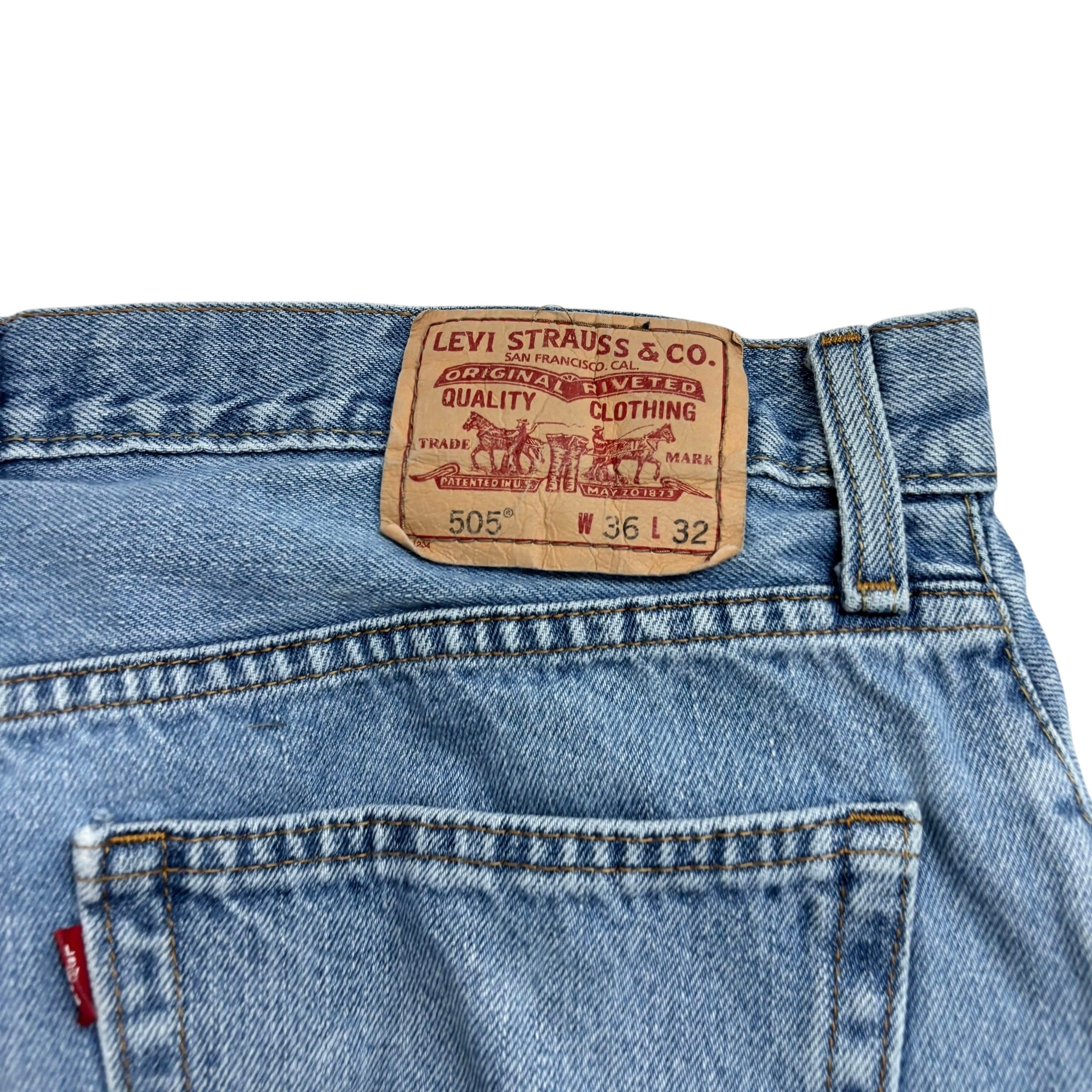 Levis 505 Jeans W36 L32 Mens Light Blue Regular Straight Fit Vintage Denim (F)