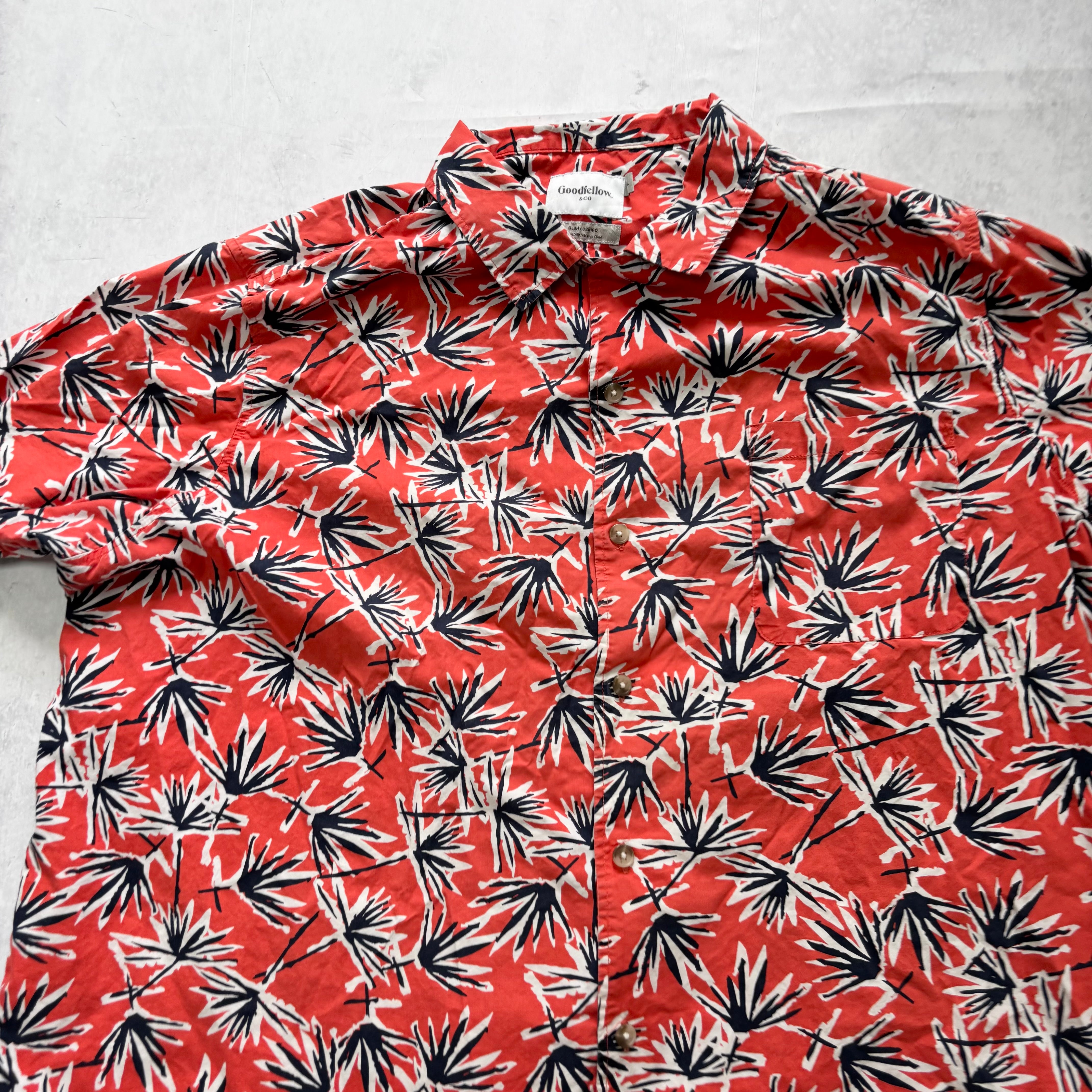 Hawaiian Shirt Mens XXL Red Floral Aloha Short Sleeve Cotton Slim Fit (E)