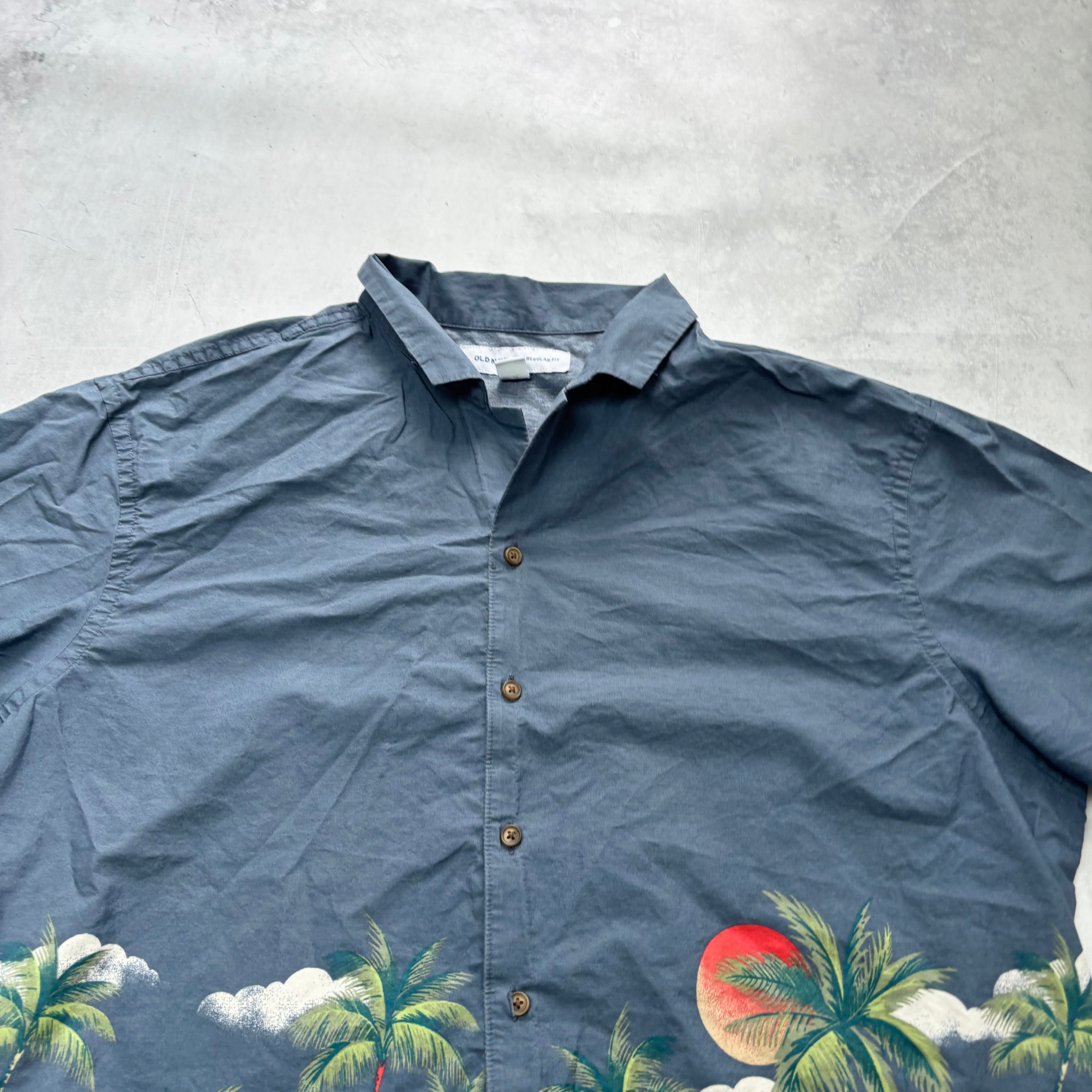 Hawaiian Shirt Mens XXL Navy Floral Aloha Short Sleeve Cotton Regular Fit (E)