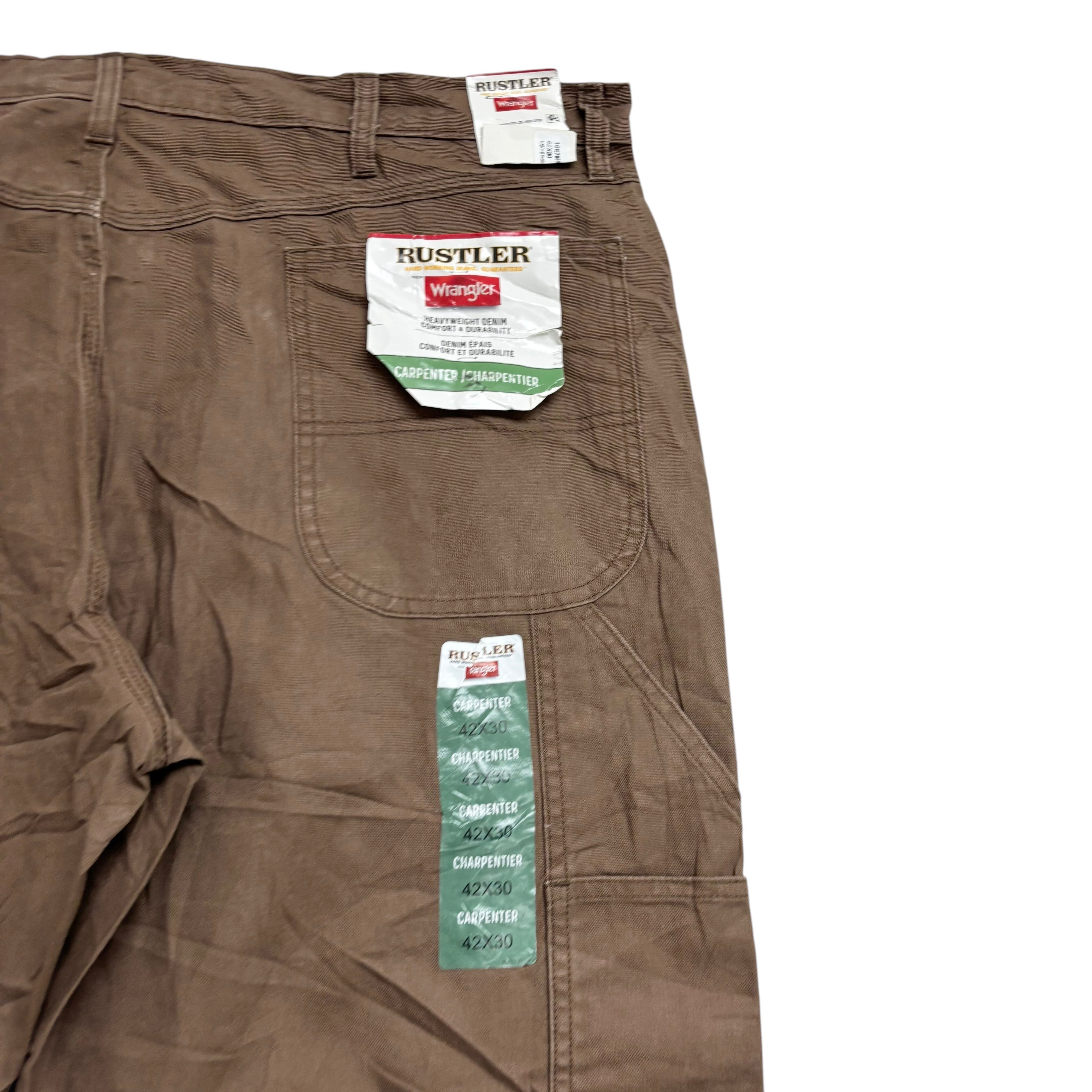 Rustler by Wrangler Carpenter Pants W42 L30 Mens Brown Relaxed Fit Trousers (E)