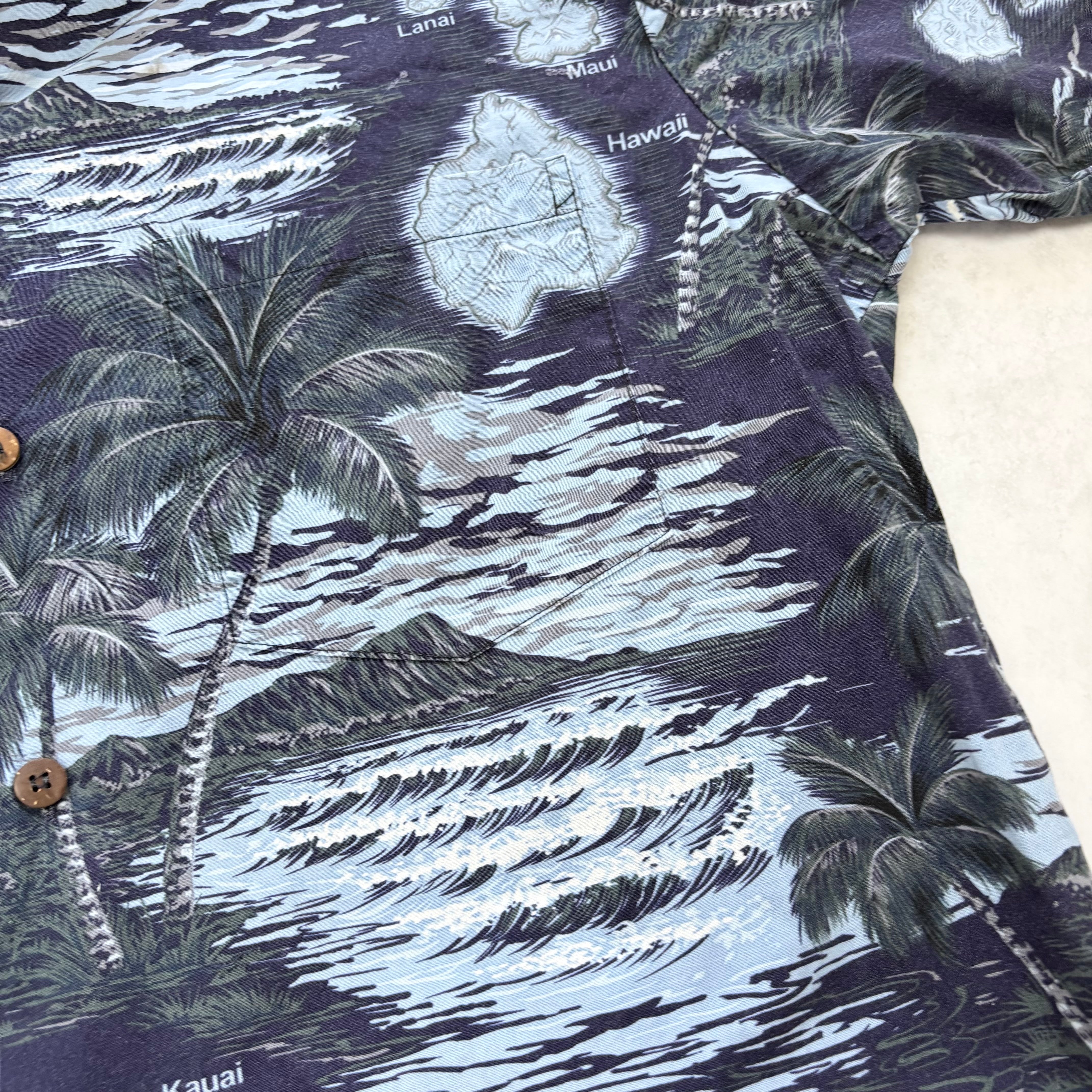 Vintage Hawaiian Shirt Mens Medium Blue Floral Aloha Short Sleeve Cotton (E)