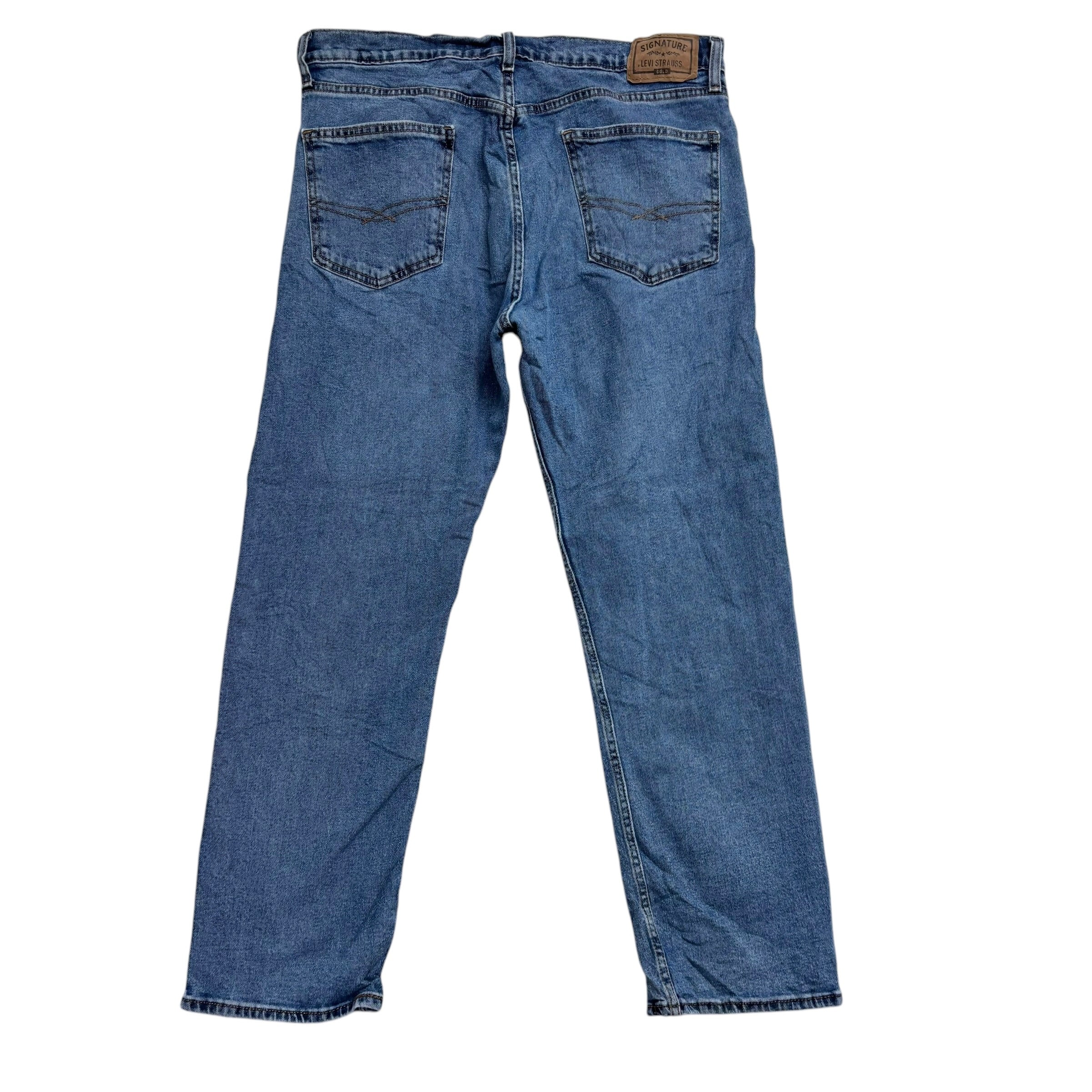 Levis Signature Jeans W34 L29 Mens Mid Blue Regular Straight Stretch Denim (E)
