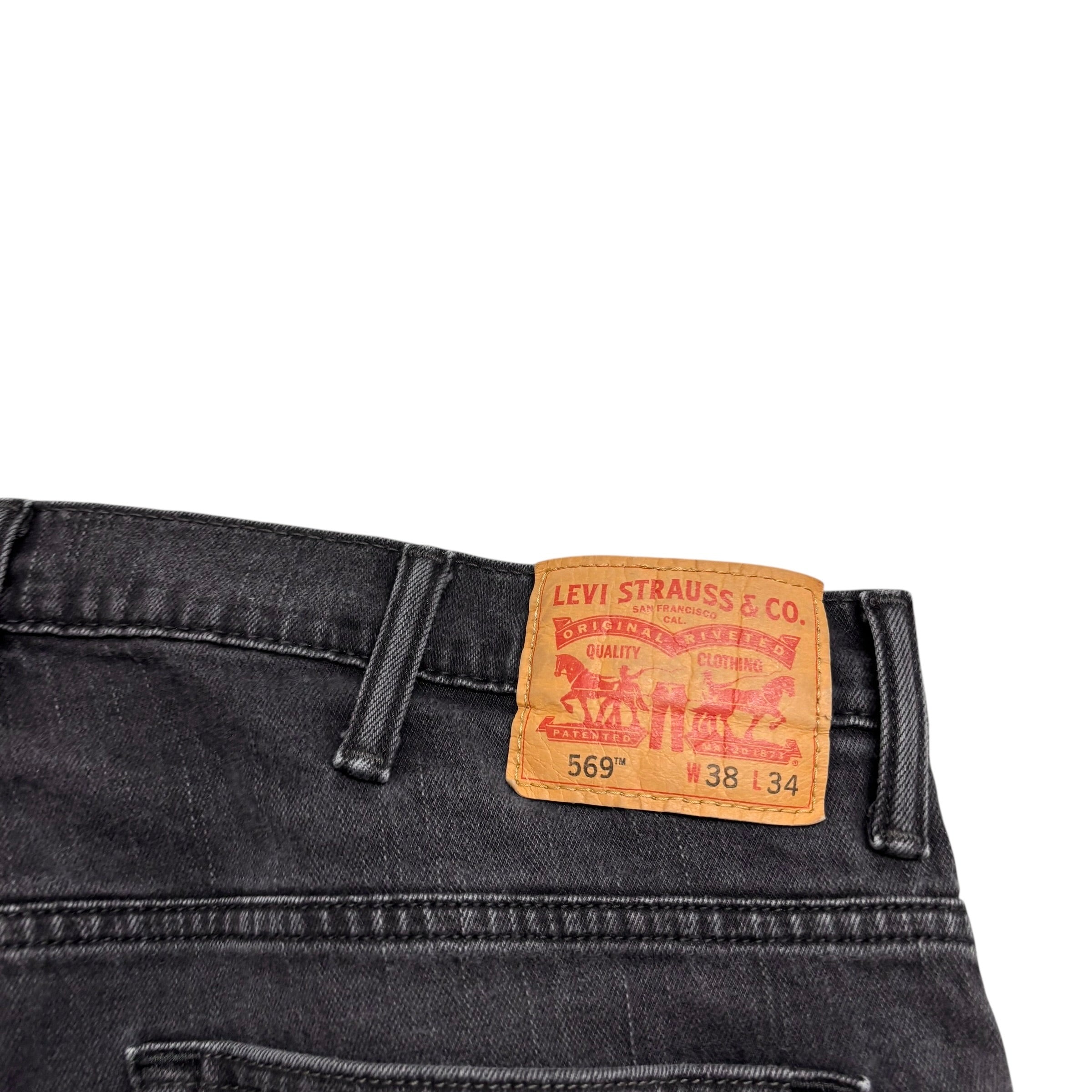 Levis 569 Jeans W38 L32 Mens Black Baggy Relaxed Straight Fit Stretch Denim