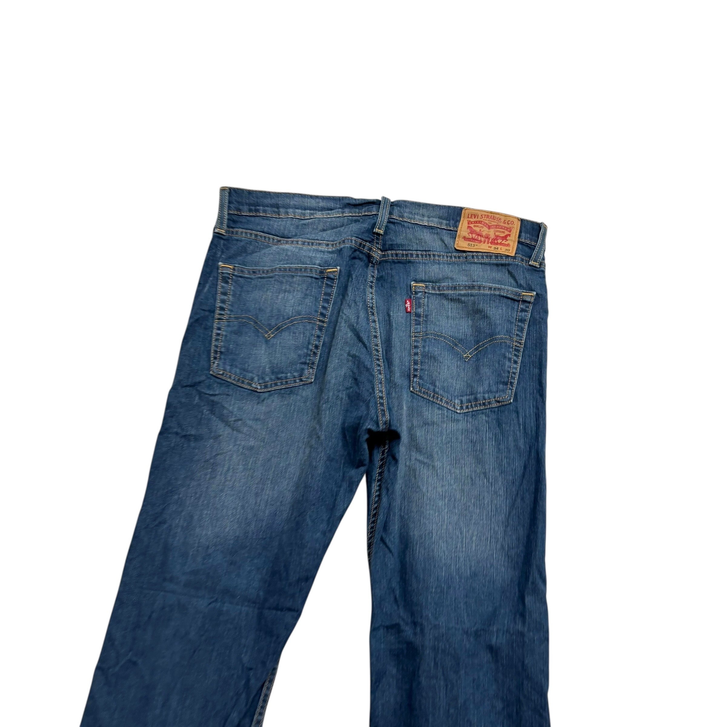 Levis 513 Jeans W34 L30 Mens Dark Blue Slim Straight Fit Stretch Denim (E)