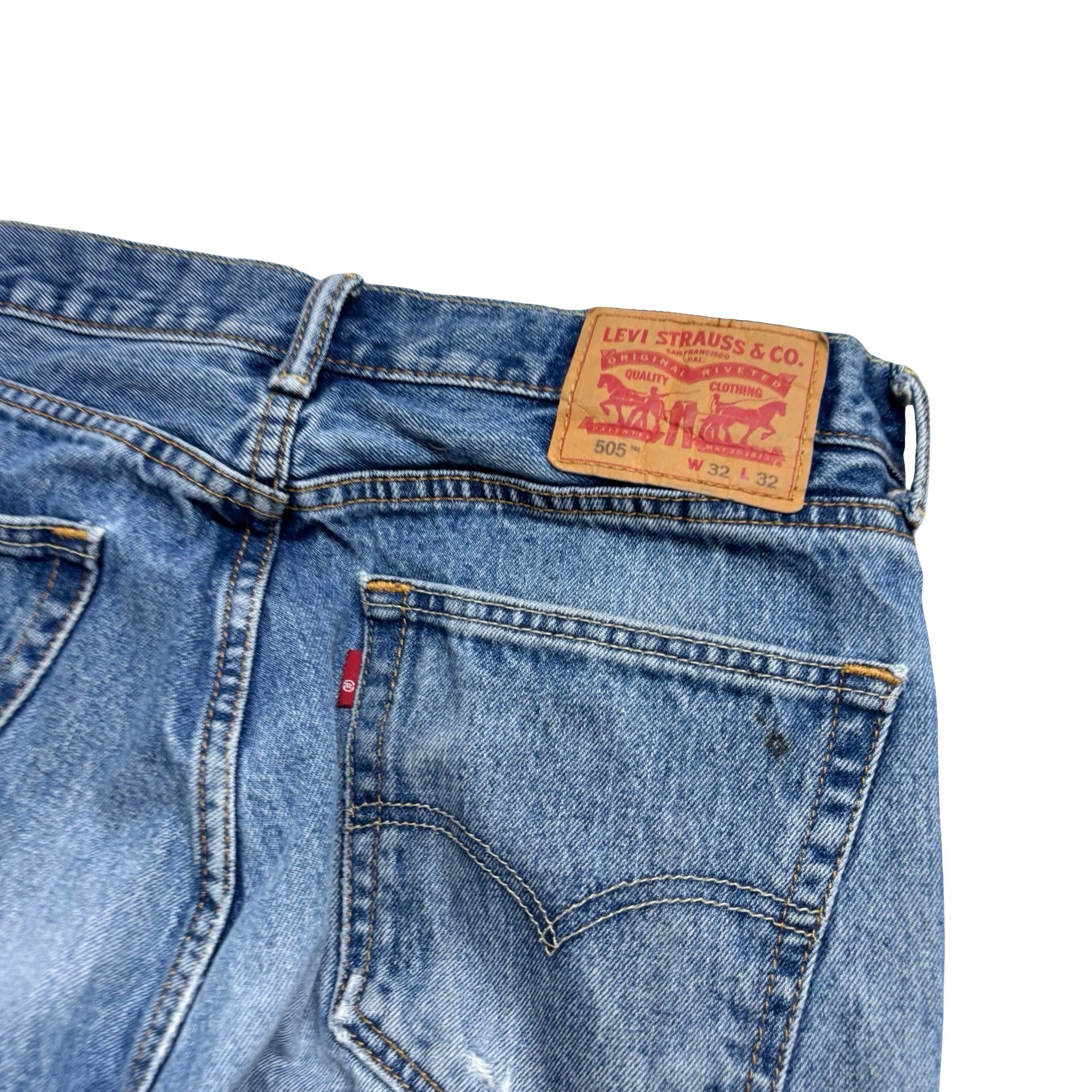 Levis 505 Jeans W32 L32 Mens Mid Blue Regular Straight Fit Denim (F)
