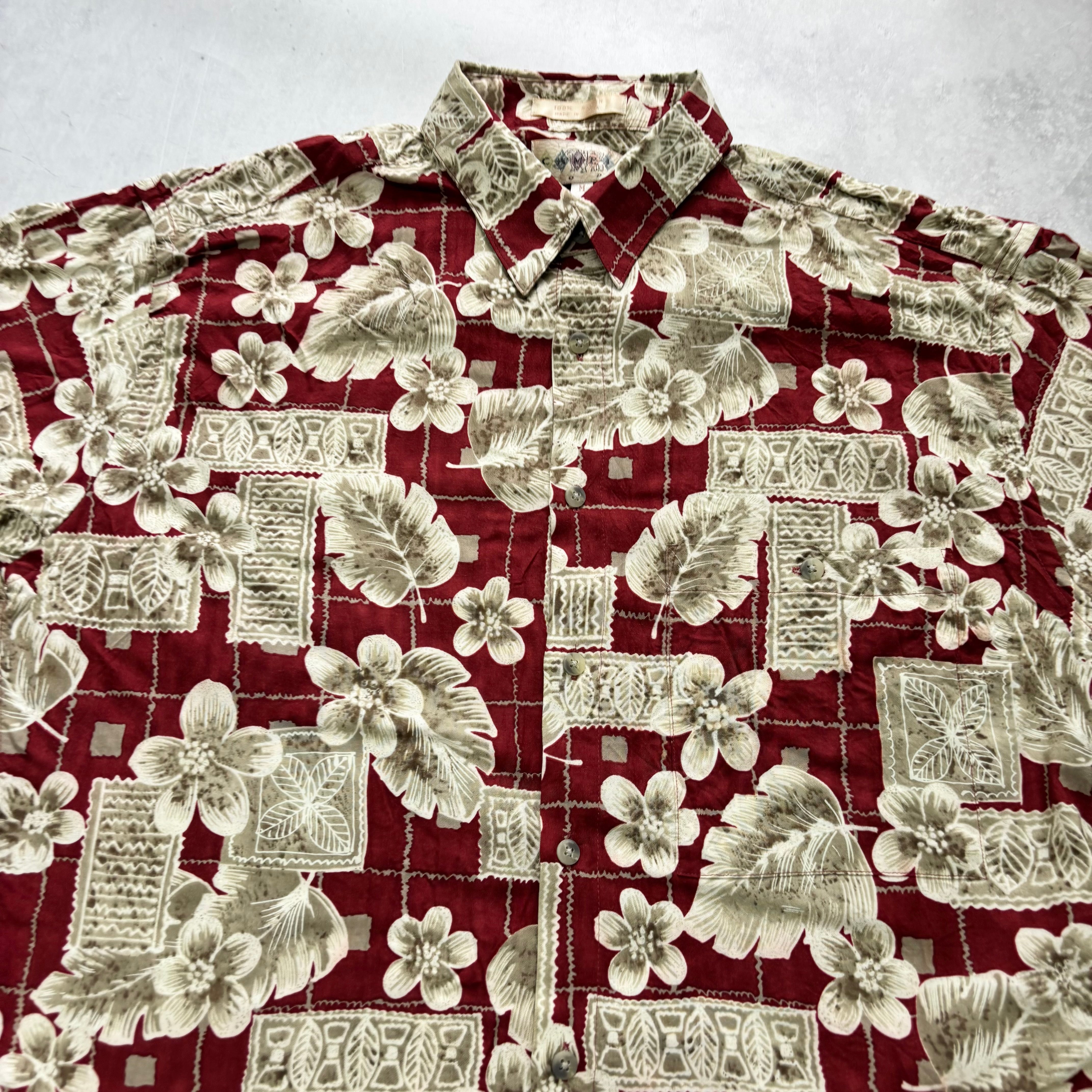 Vintage Hawaiian Shirt Mens Medium Red Floral Aloha Short Sleeve Rayon (E)