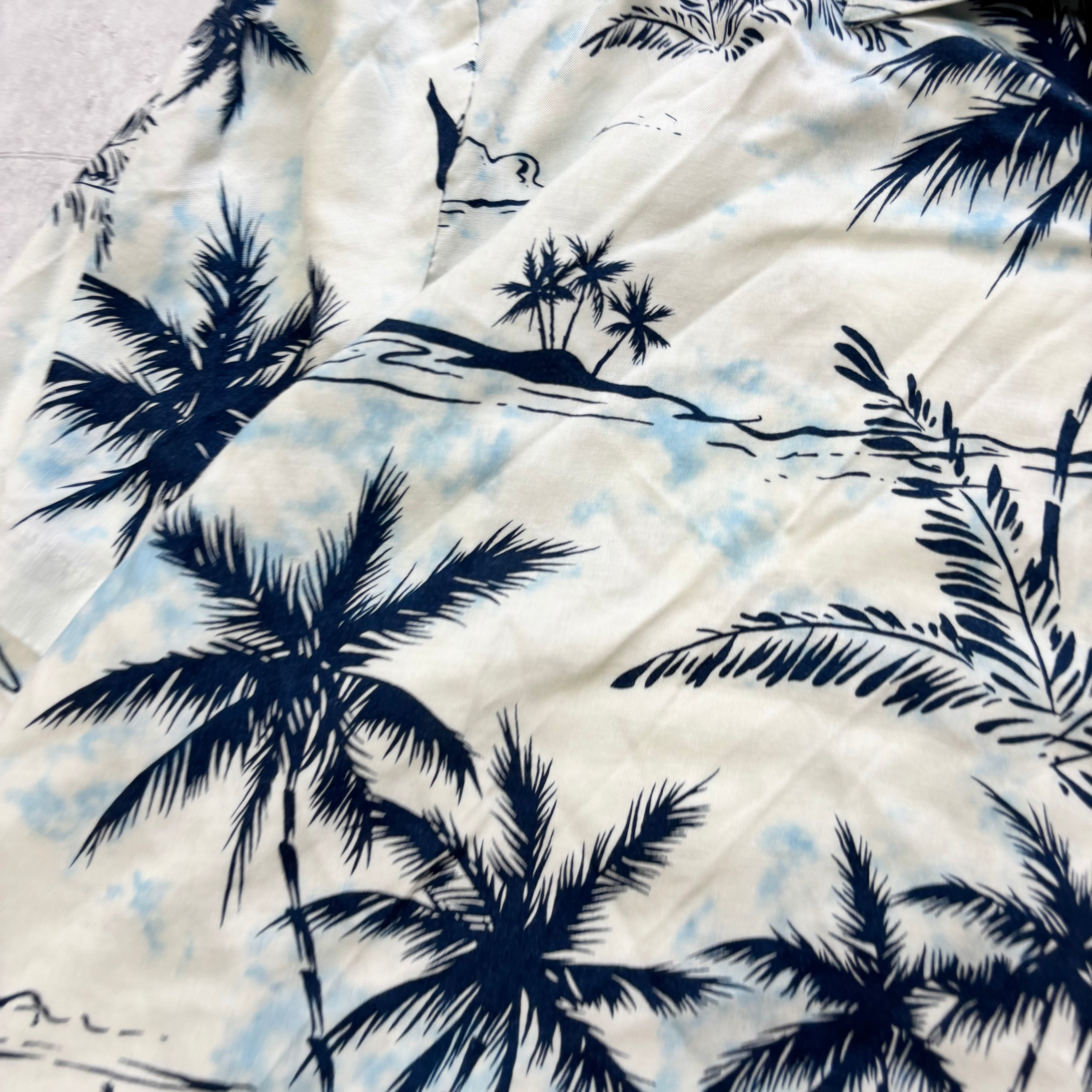 Hawaiian Shirt Mens Large White Floral Aloha Short Sleeve Rayon