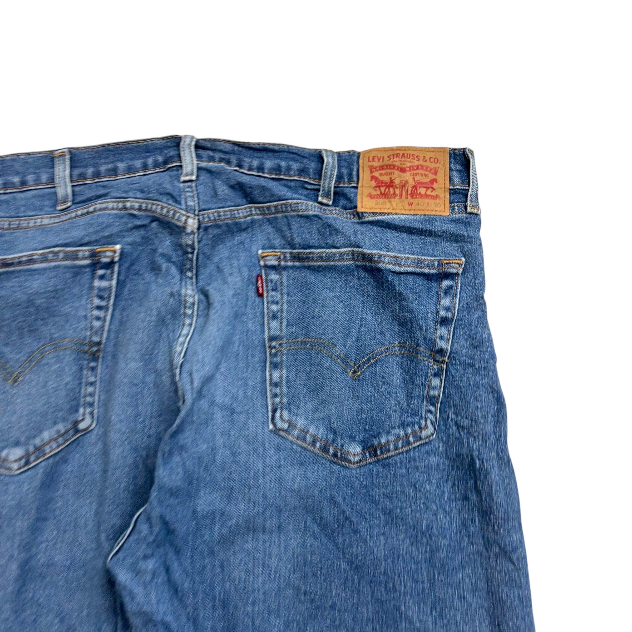 Levis 505 Jeans W40 L30 Mens Mid Blue Regular Straight Fit Stretch Denim (E)