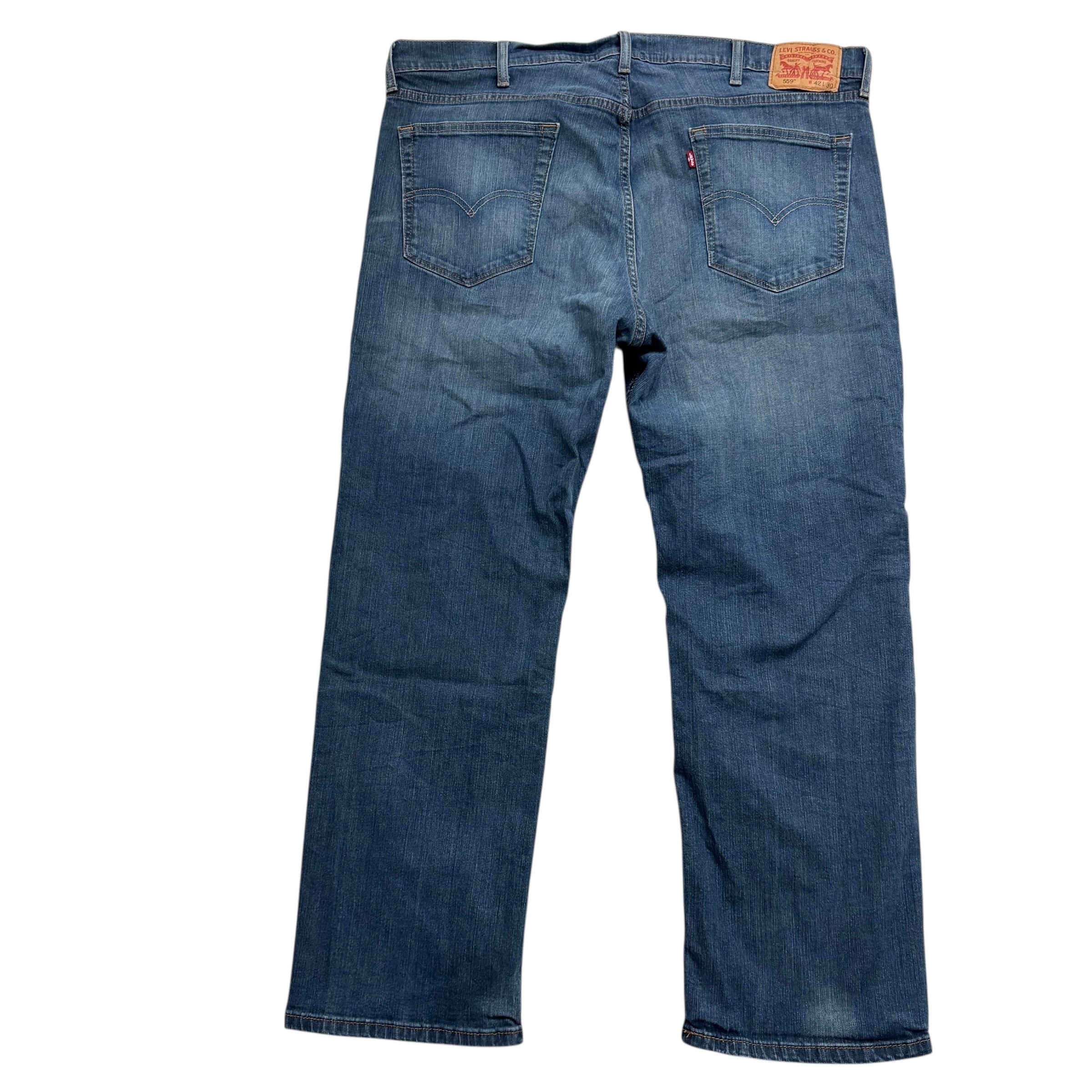 Levis 559 Jeans W42 L30 Mens Dark Blue Relaxed Straight Fit Stretch Denim (E)