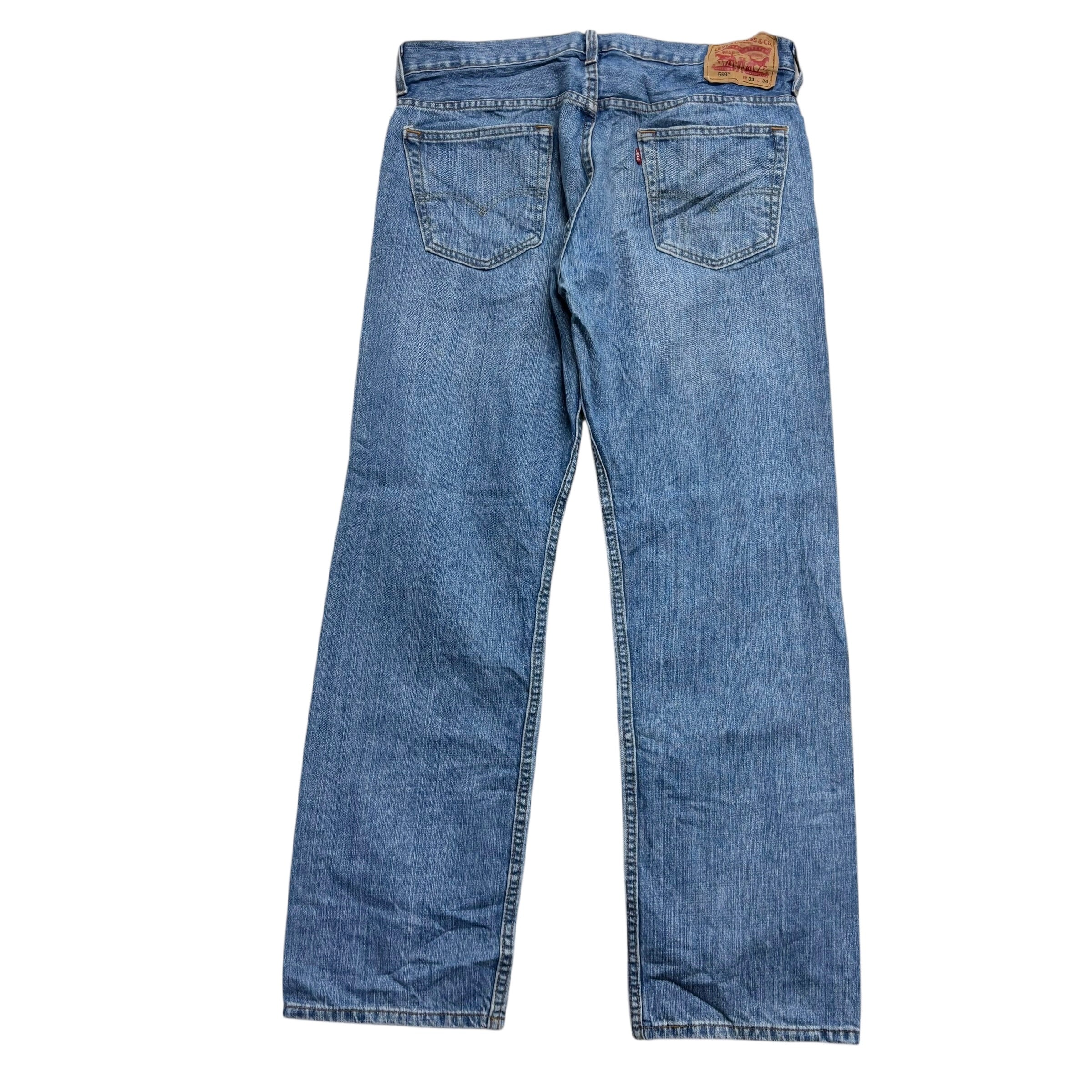 Levis 569 Jeans W33 L34 Mens Mid Blue Baggy Relaxed Straight Fit Denim