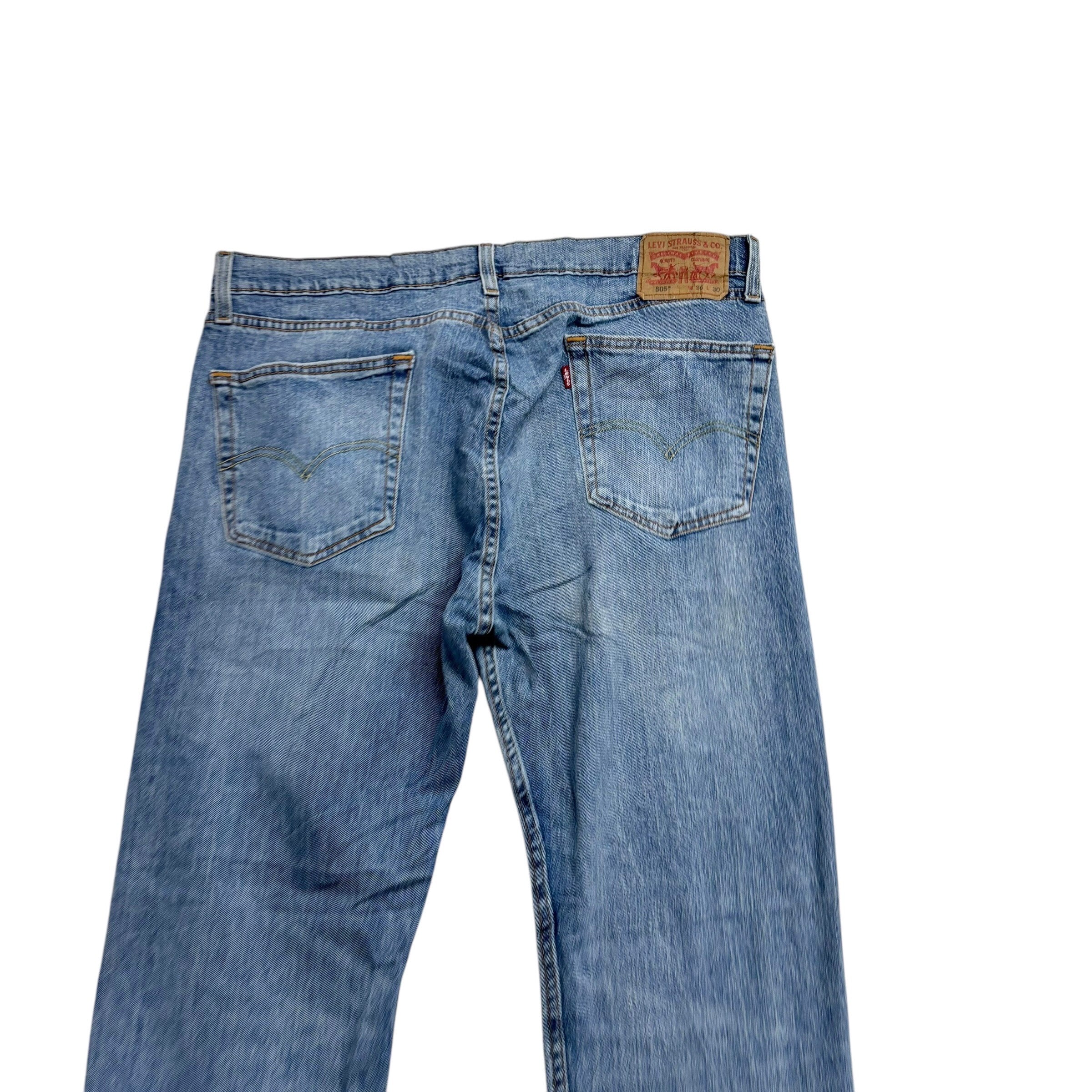 Levis 505 Jeans W36 L30 Mens Light Blue Regular Straight Fit Stretch Denim (F)