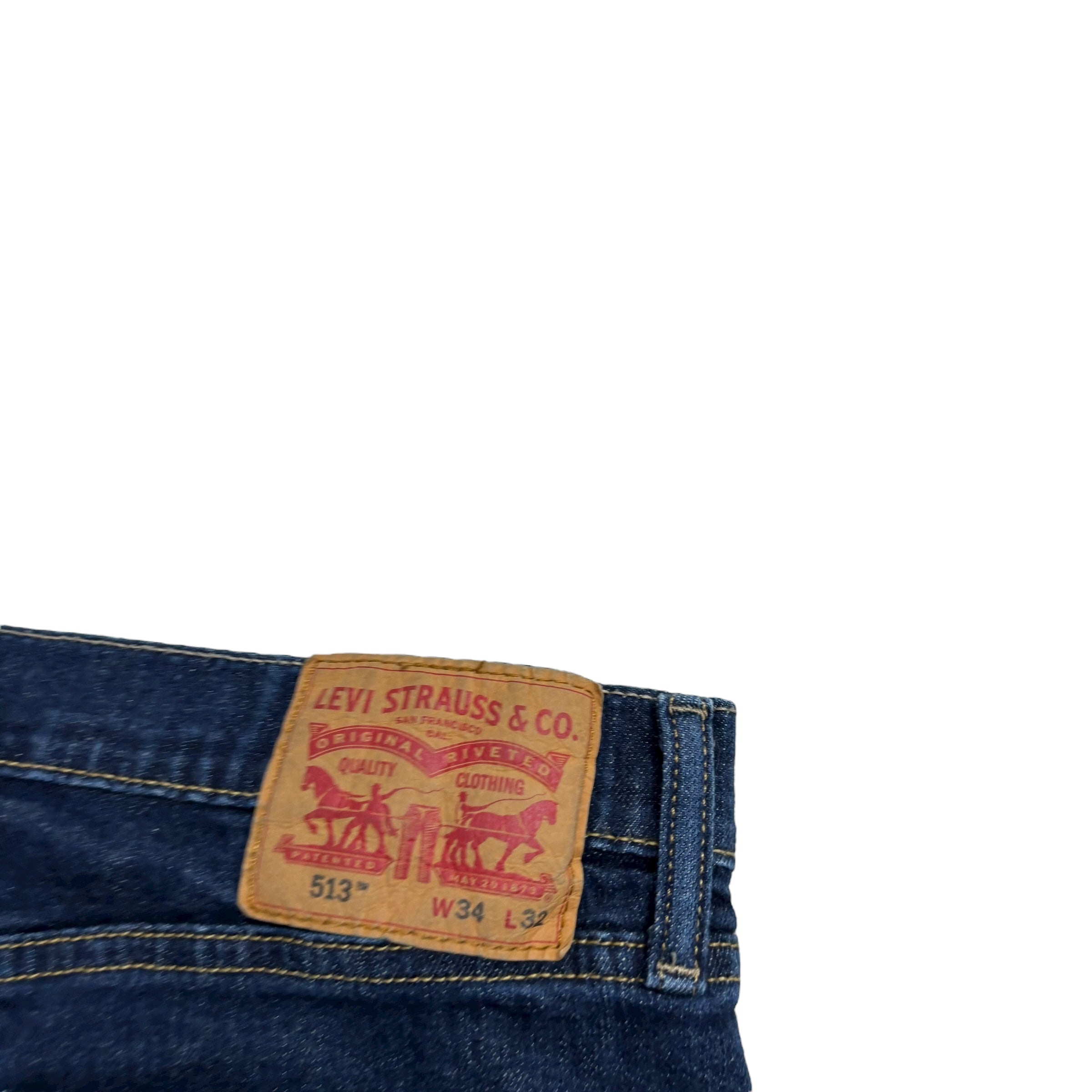 Levis 513 Jeans W34 L31 Mens Dark Blue Slim Straight Fit Stretch Denim (E)