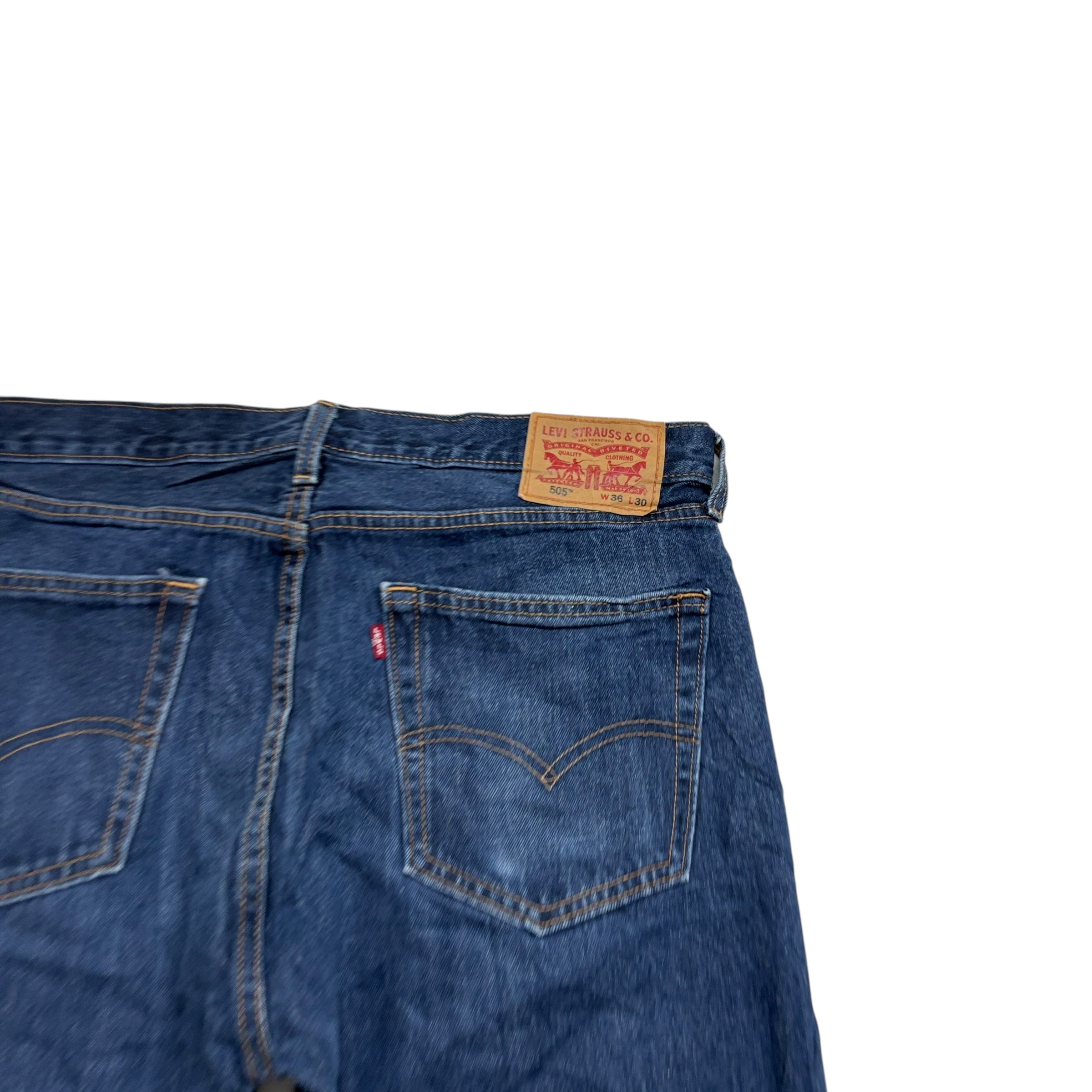 Levis 505 Jeans W36 L30 Mens Dark Blue Regular Straight Fit Denim (E)