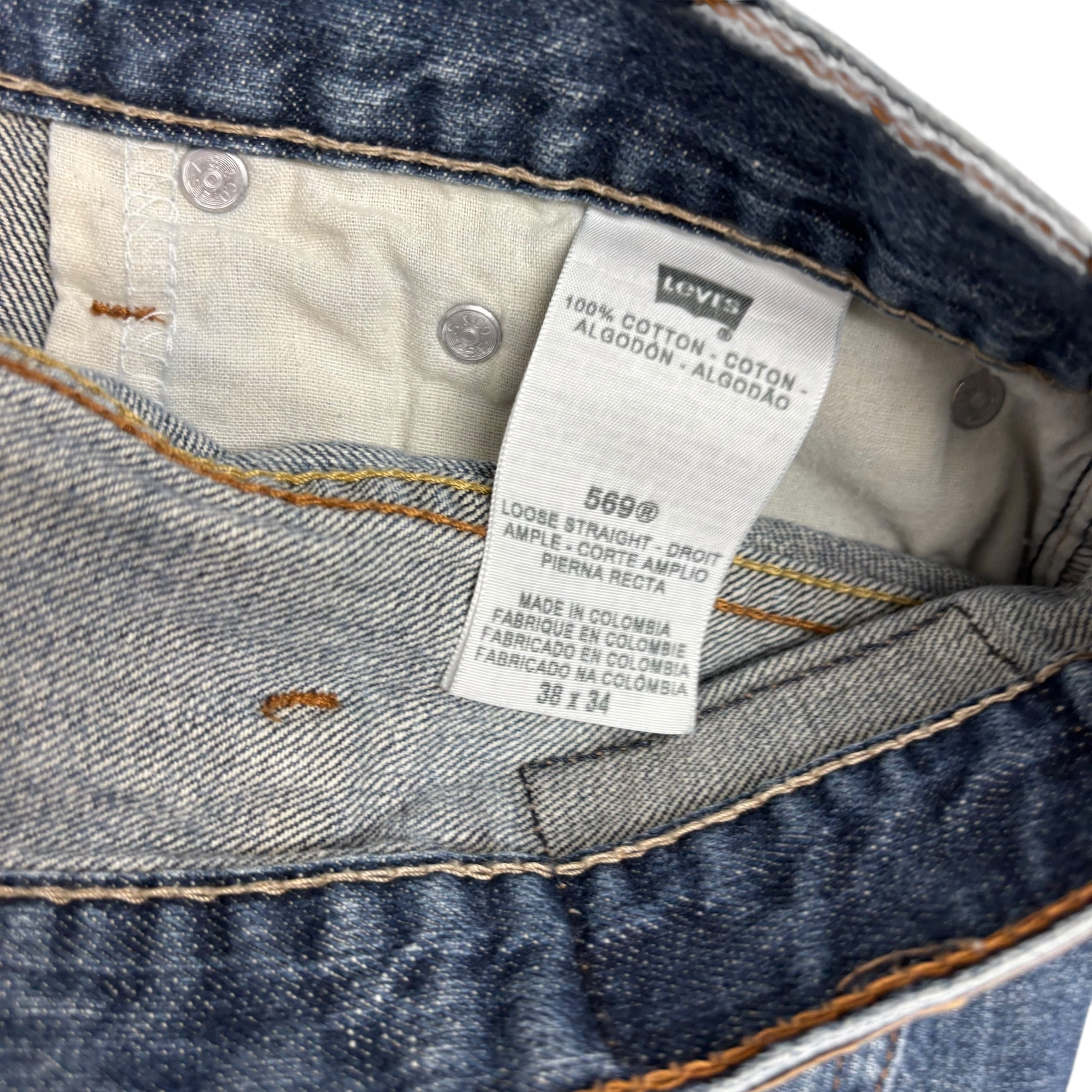 Levis 569 Jeans W38 L34 Mens Mid Blue Baggy Relaxed Straight Vintage Denim (E)