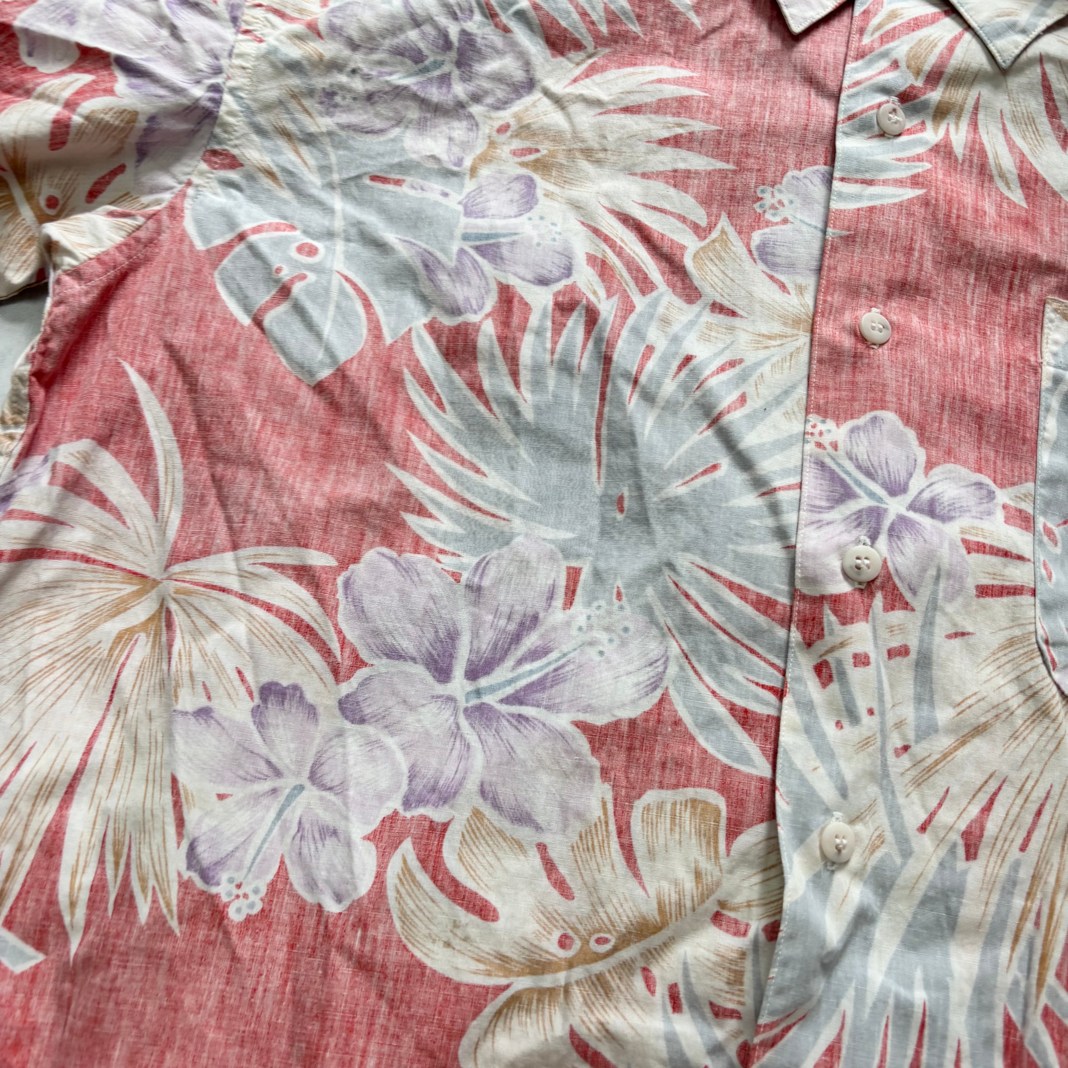 Vintage Hawaiian Shirt Mens Medium Red Floral Aloha Short Sleeve (E)