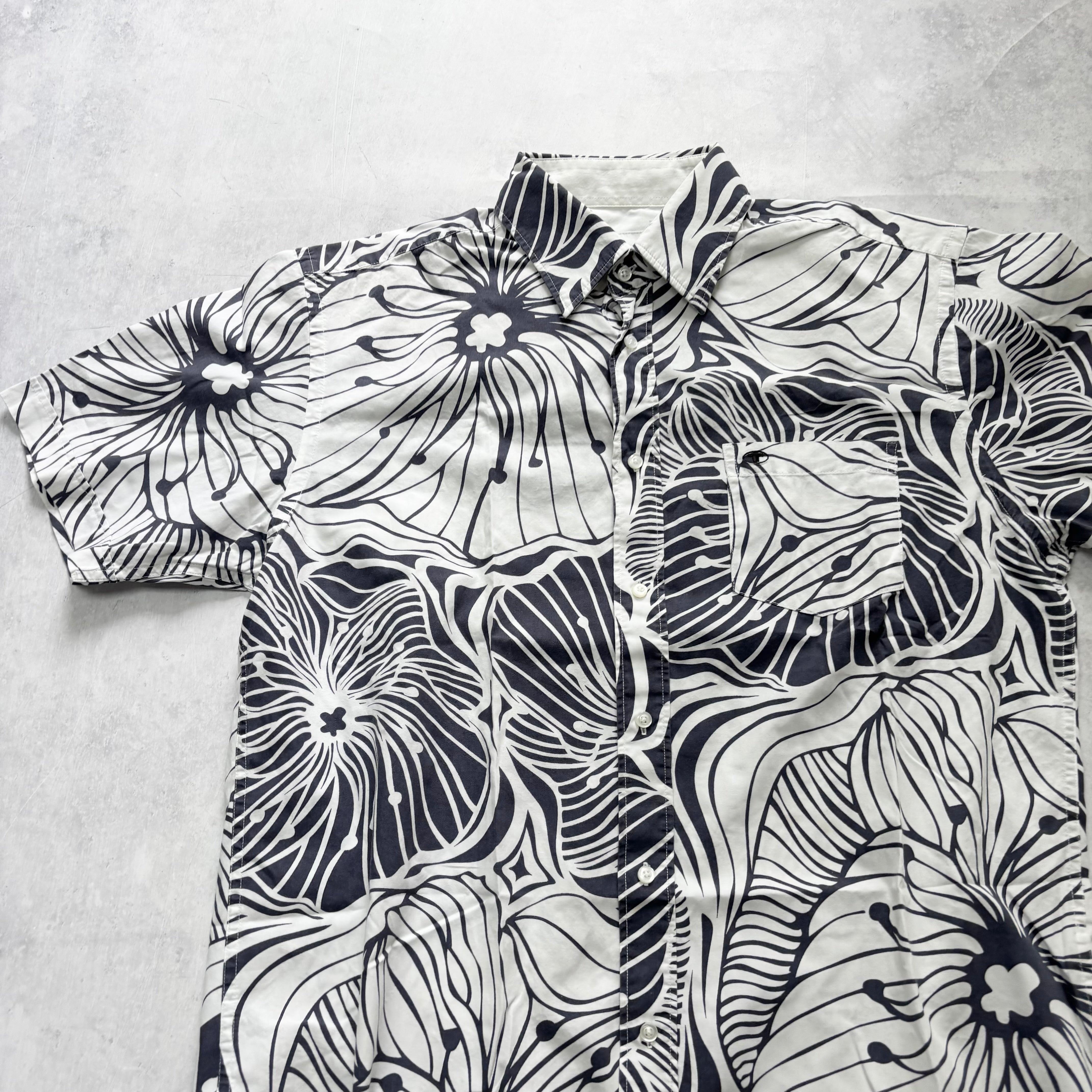 Hawaiian Shirt Mens Large White Floral Aloha Short Sleeve Cotton (E)