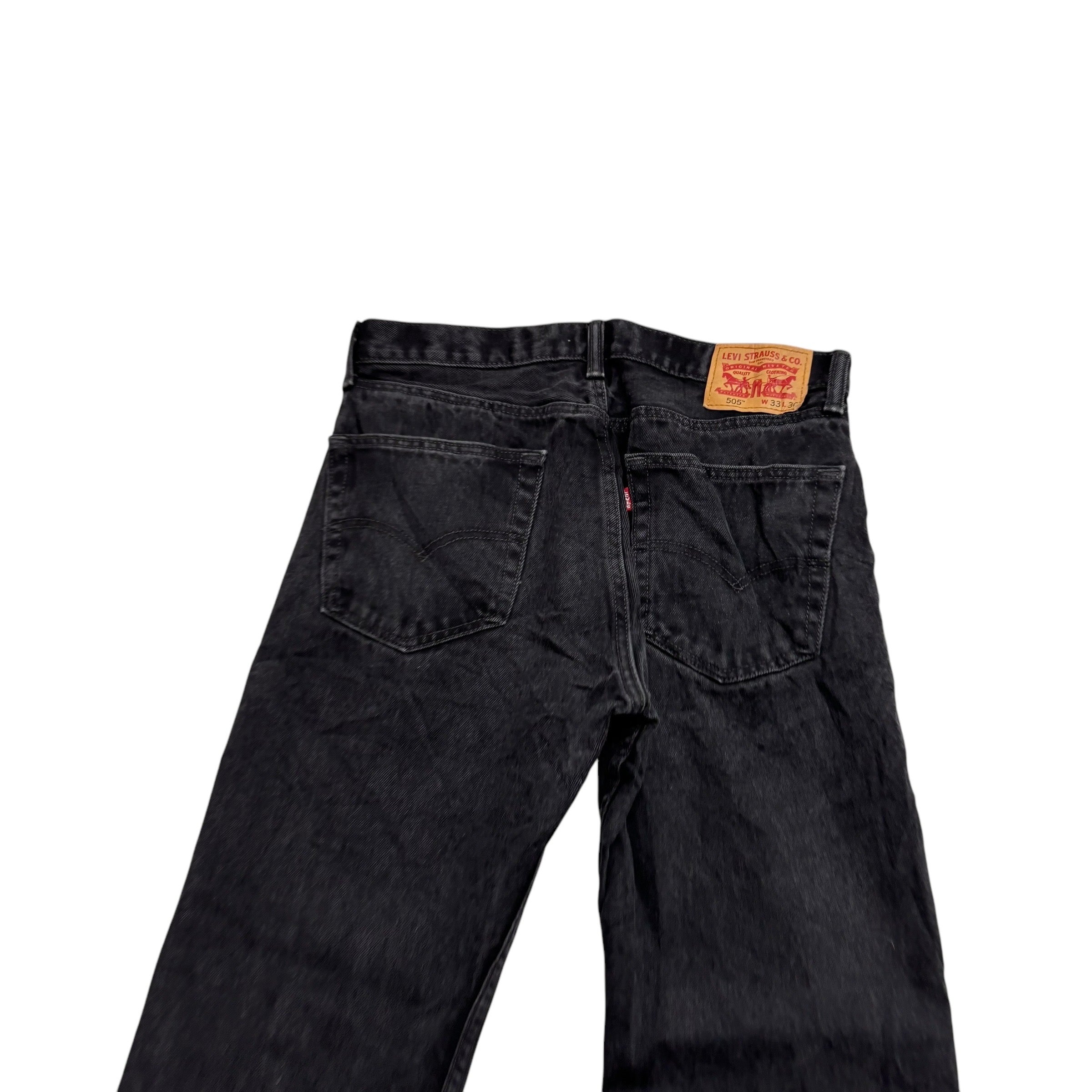 Levis 505 Jeans W32 L30 Mens Black Regular Straight Fit Denim (E)