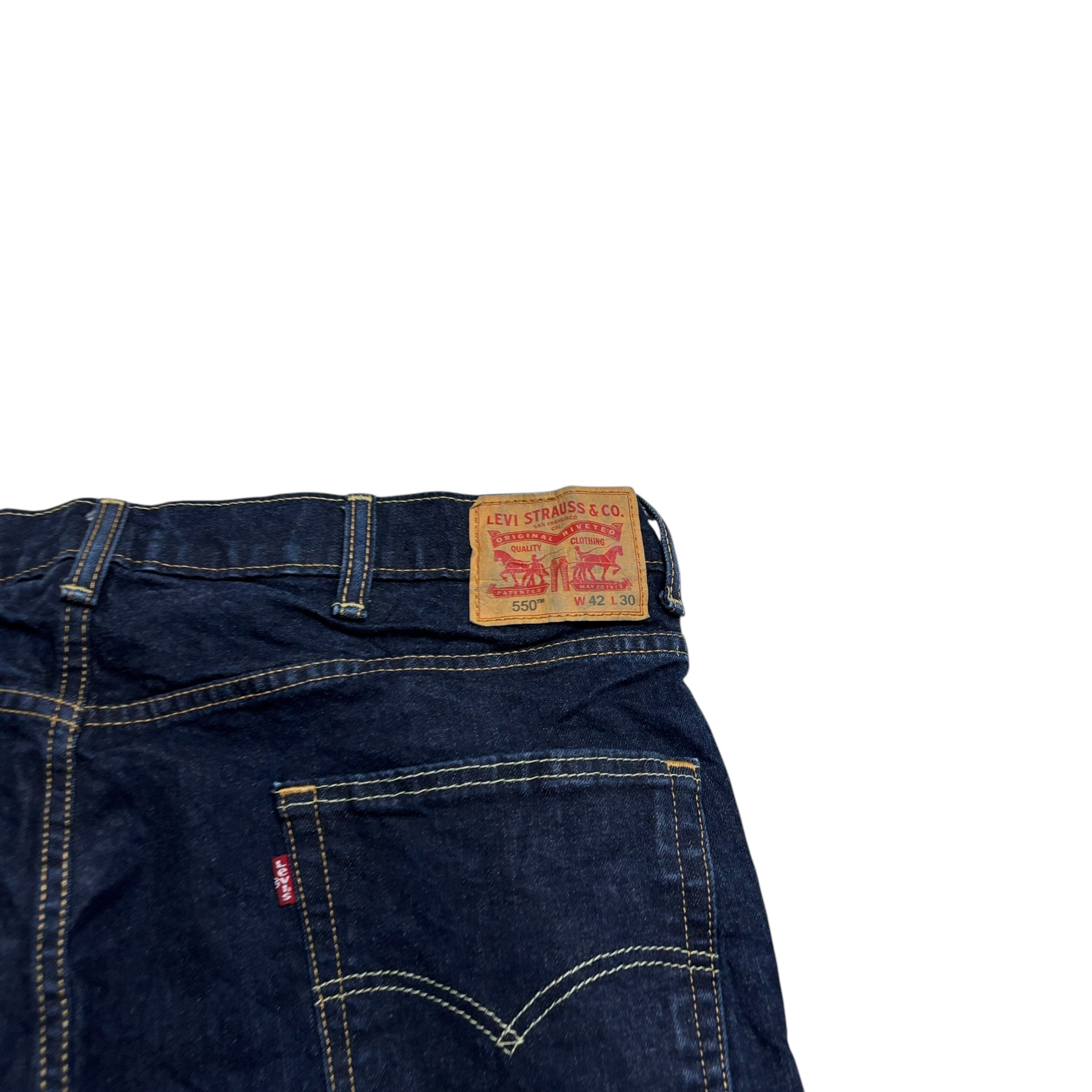 Levis 550 Jeans W42 L30 Mens Dark Blue Relaxed Straight Fit Stretch Denim (E)