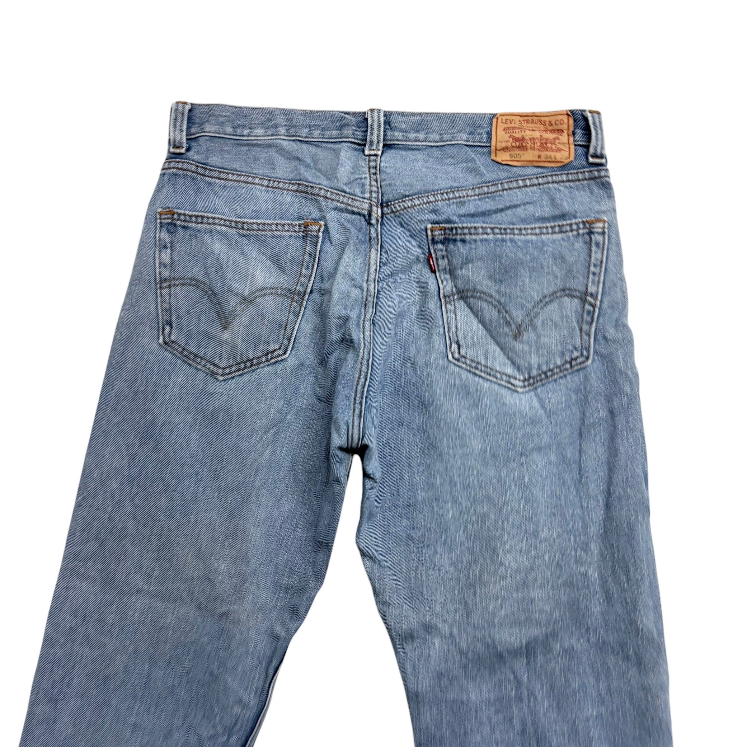 Levis 505 Jeans W34 L29 Mens Light Blue Regular Straight Fit Vintage Denim (E)