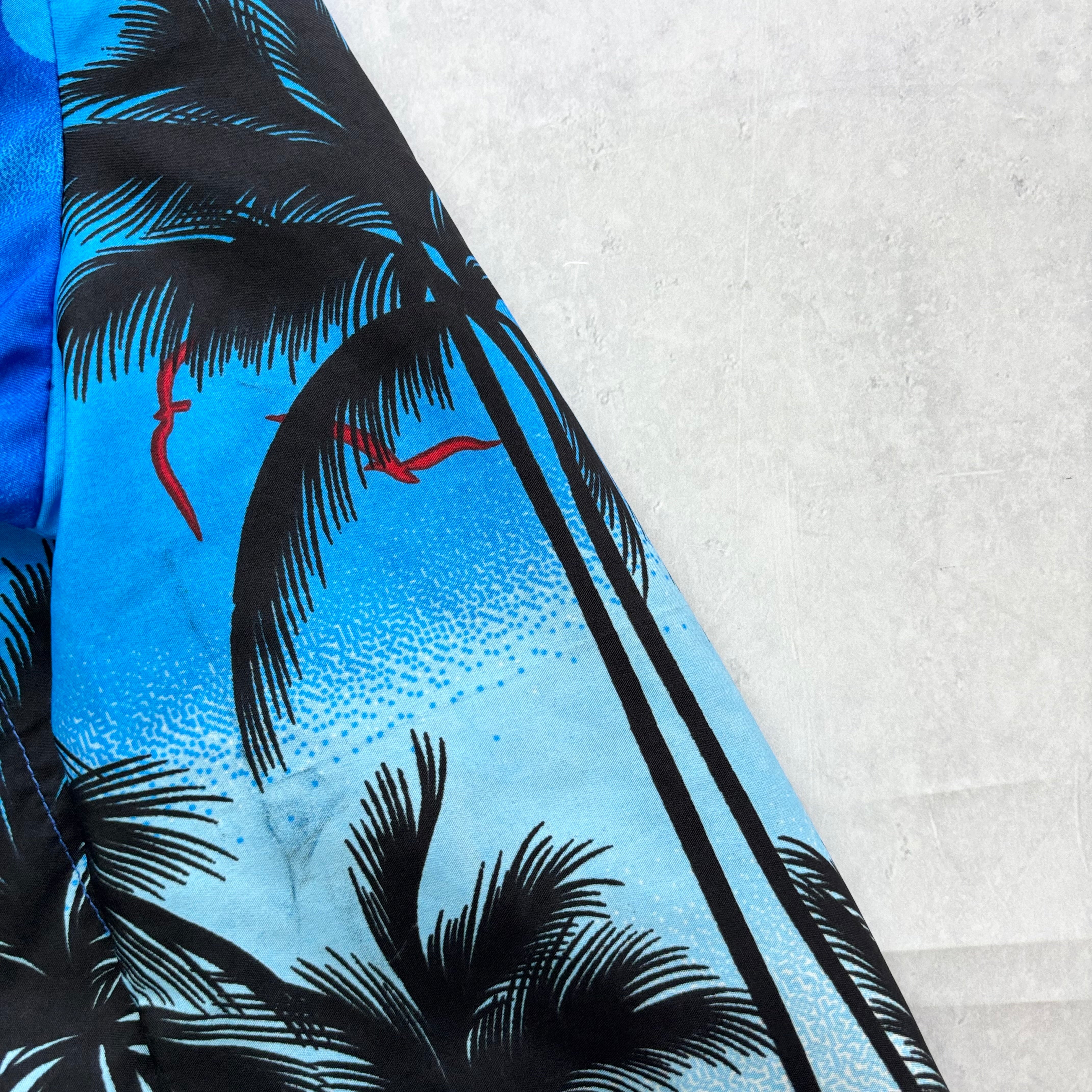 Hawaiian Shirt Mens Medium Blue Floral Aloha Short Sleeve Polyester