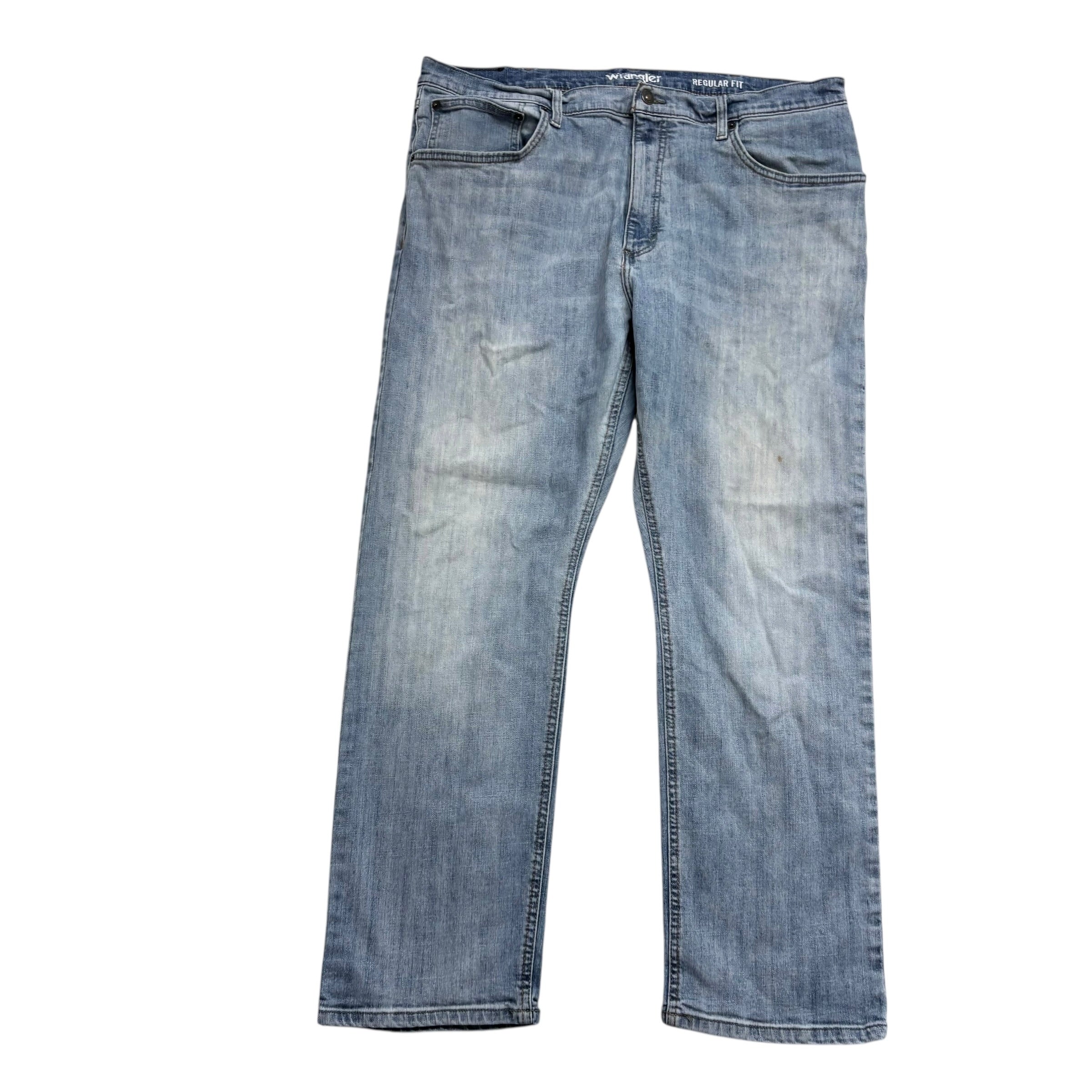 Wrangler Jeans W40 L30 Mens Mid Blue Regular Straight Fit Stretch Denim