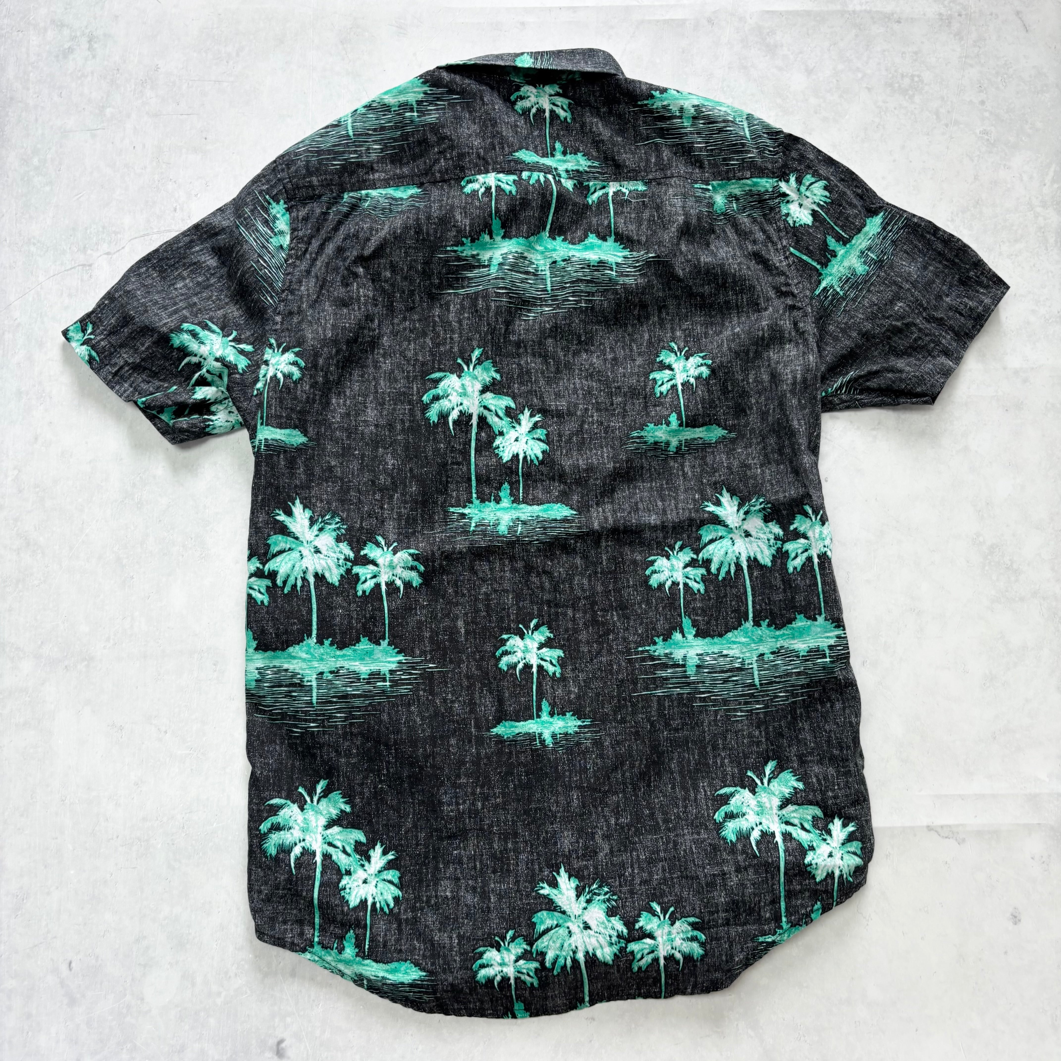 Hawaiian Shirt Mens Medium Black Floral Aloha Short Sleeve Cotton (E)